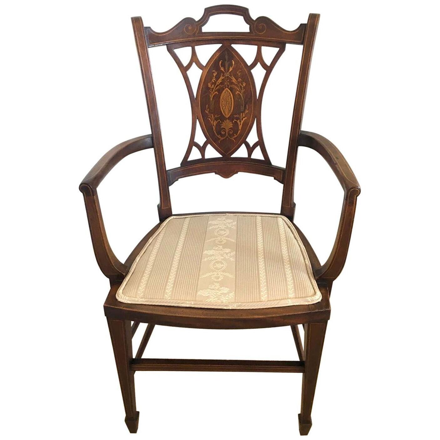 Antique Edwardian Inlaid Mahogany Small Armchair
