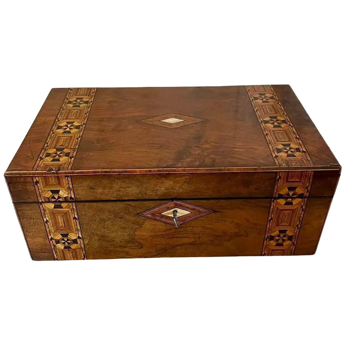 Quality Antique Victorian Burr Walnut Tunbridge Ware Inlay Writing Box