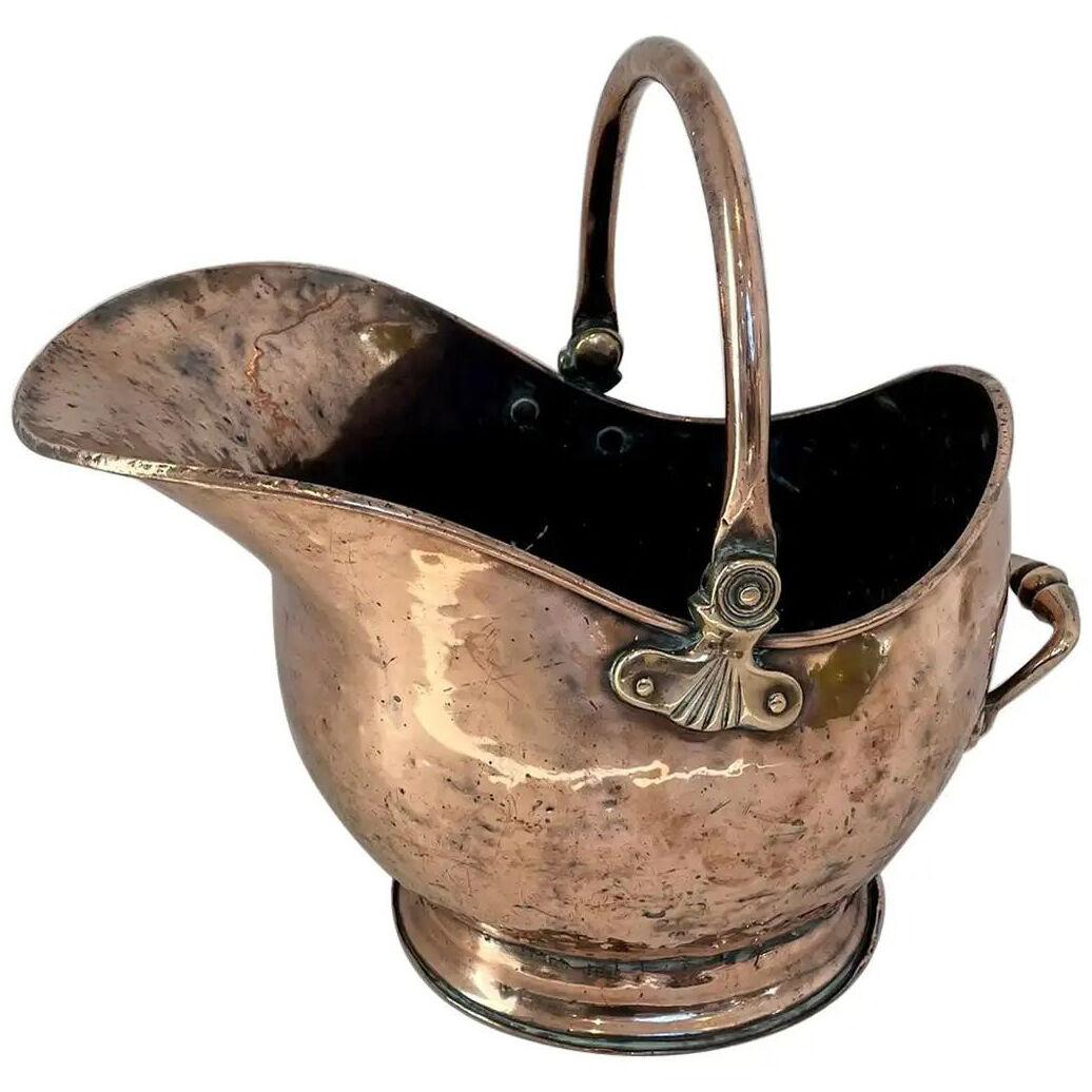 Antique George III Quality Copper Helmet Shaped Coal Scuttle