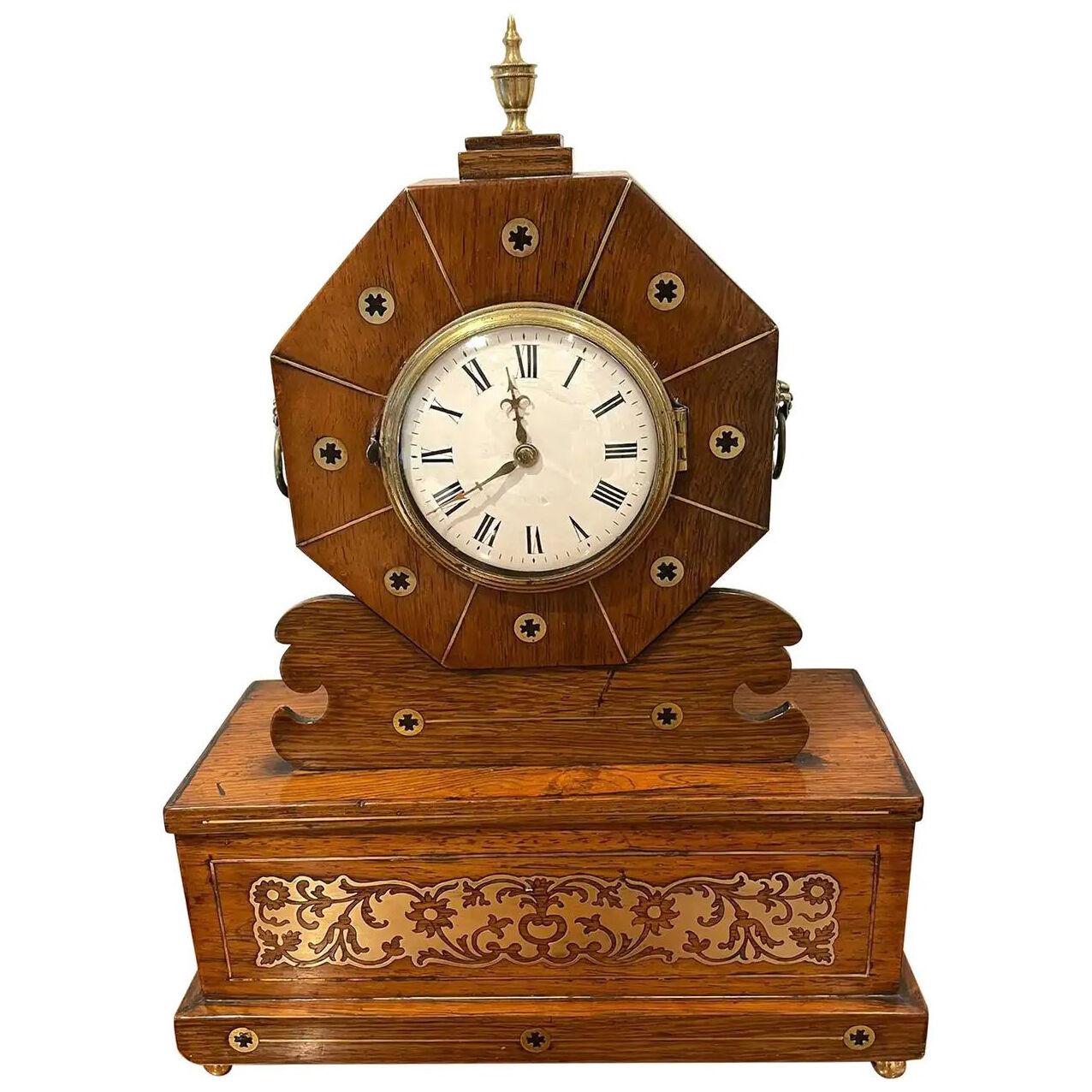 Antique Regency Quality Rosewood Brass Inlaid Mantle Clock