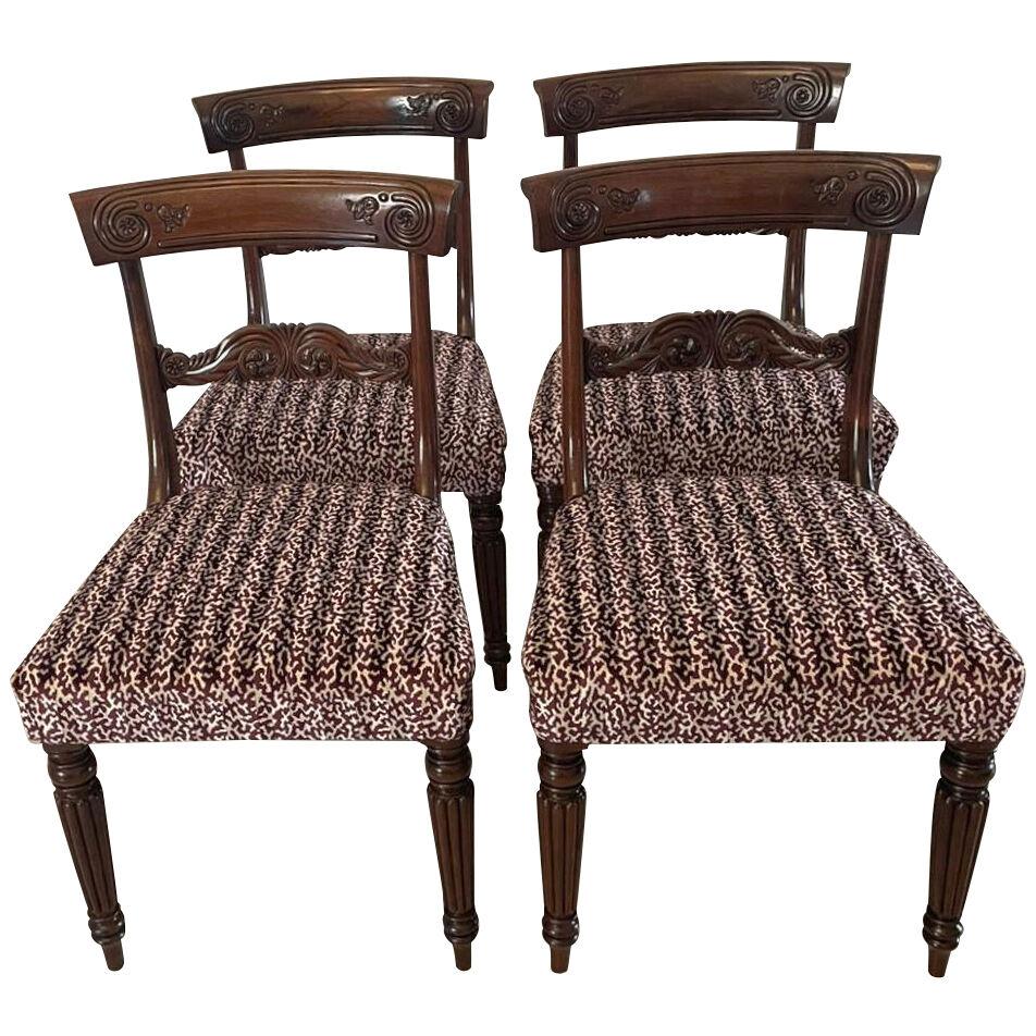 Set of 4 Antique Regency Quality Carved Mahogany Dining Chairs 