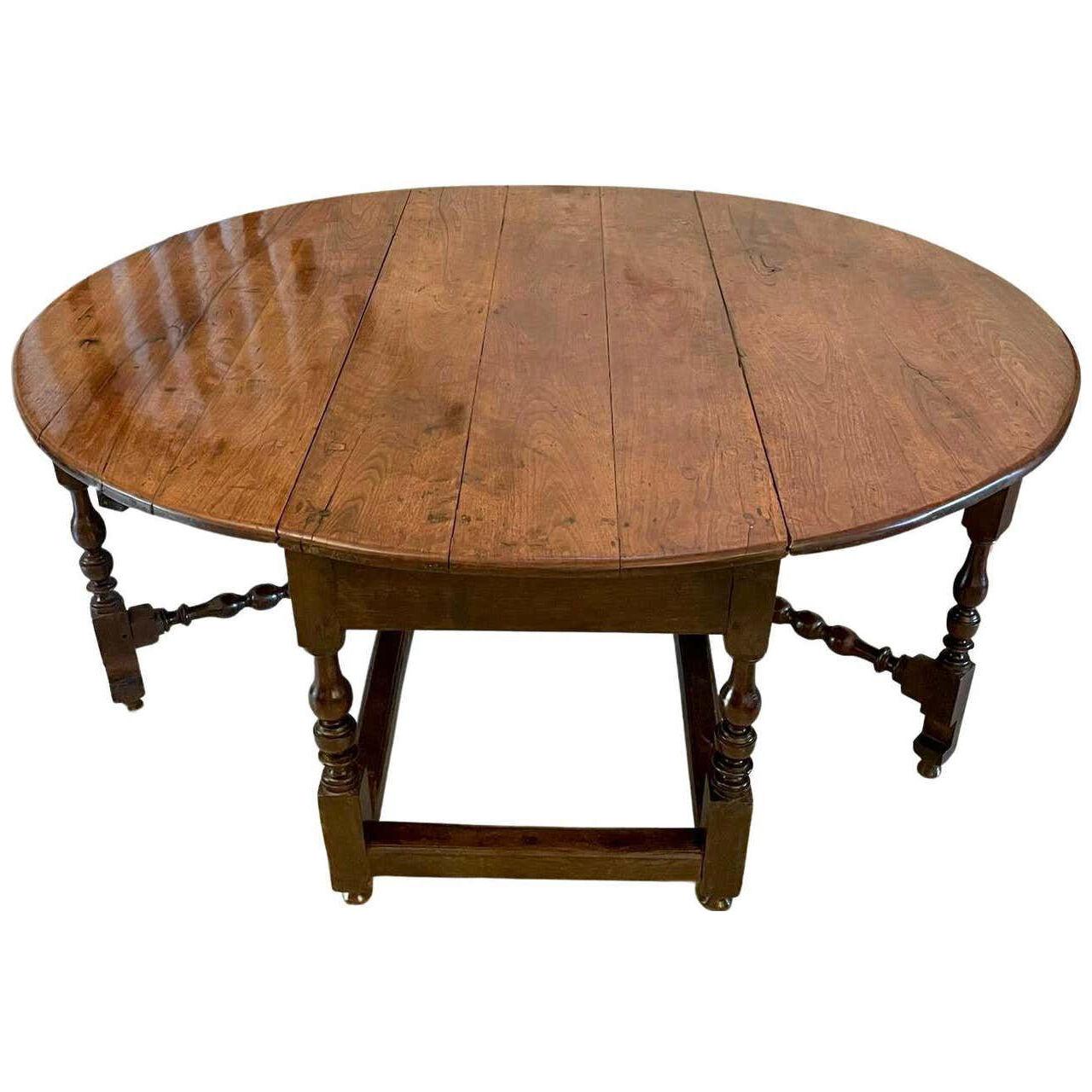 Rare 17th Century Solid Walnut Top Double Gateleg Table