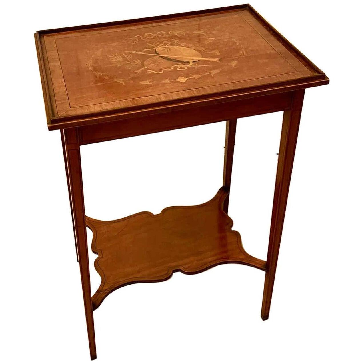 Fine Quality Antique Edwardian Satinwood Inlaid Lamp Table