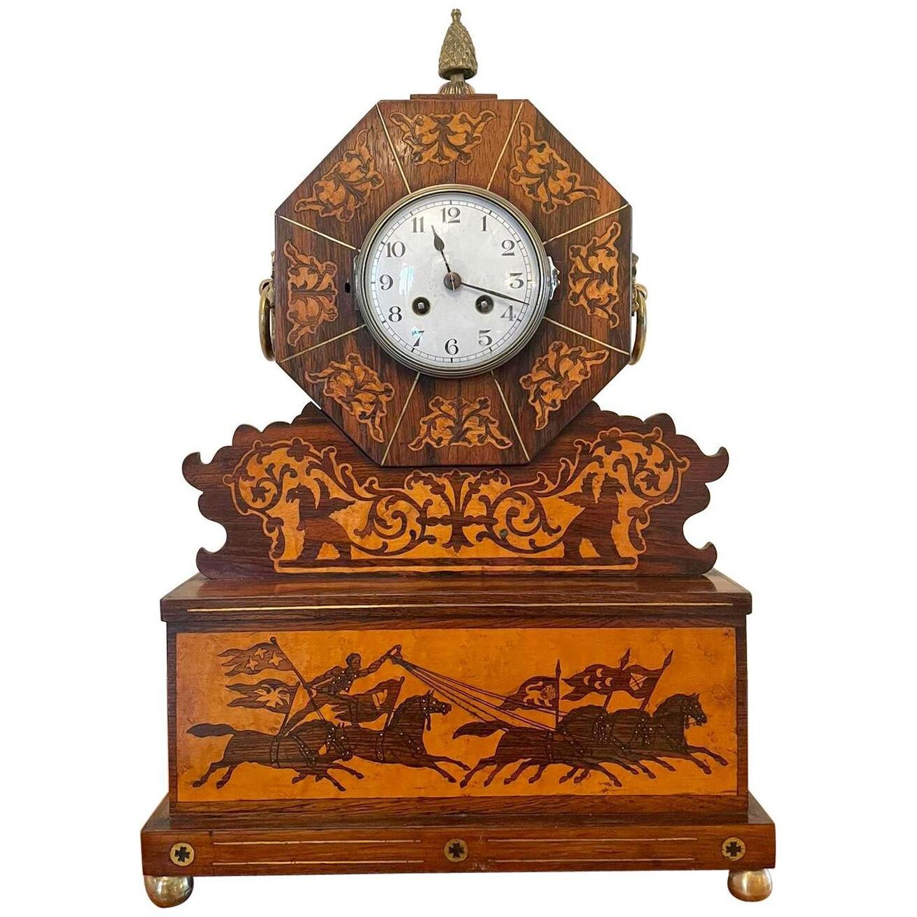 Antique Regency Inlaid Marquetry Mantel Clock