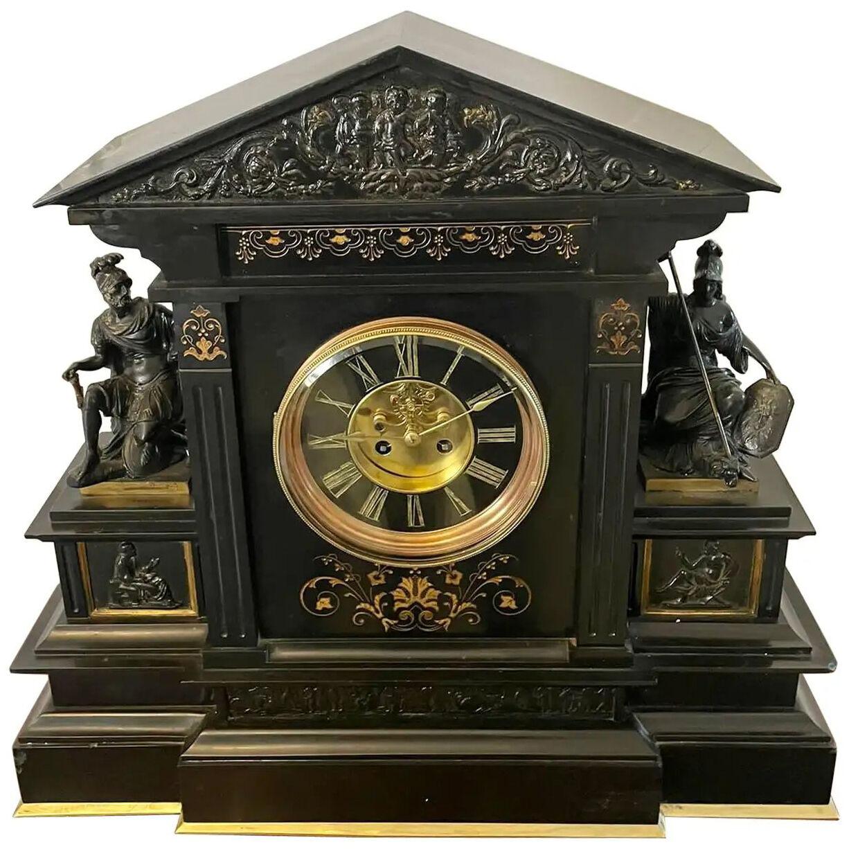 Extremely Large Antique Victorian Quality Marble and Bronze Mantle Clock