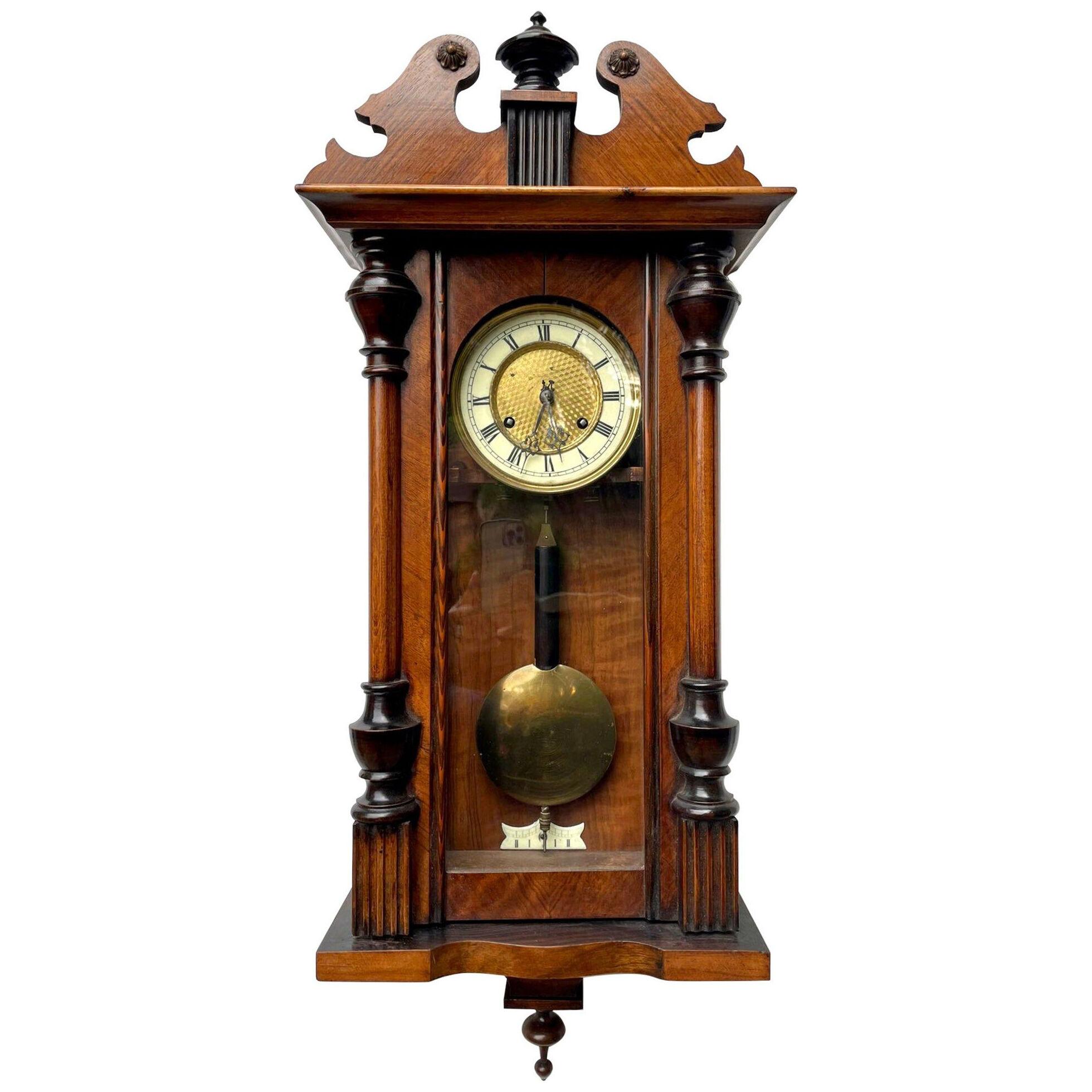 Antique Victorian Walnut Vienna Wall Clock