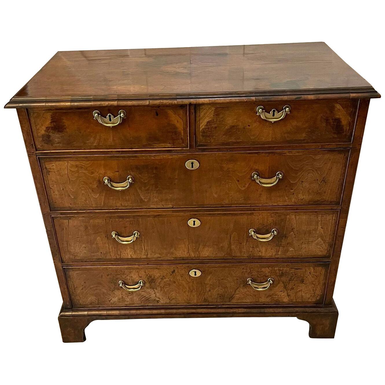Outstanding Original George I Antique Quality Figured Walnut Chest of Drawers 