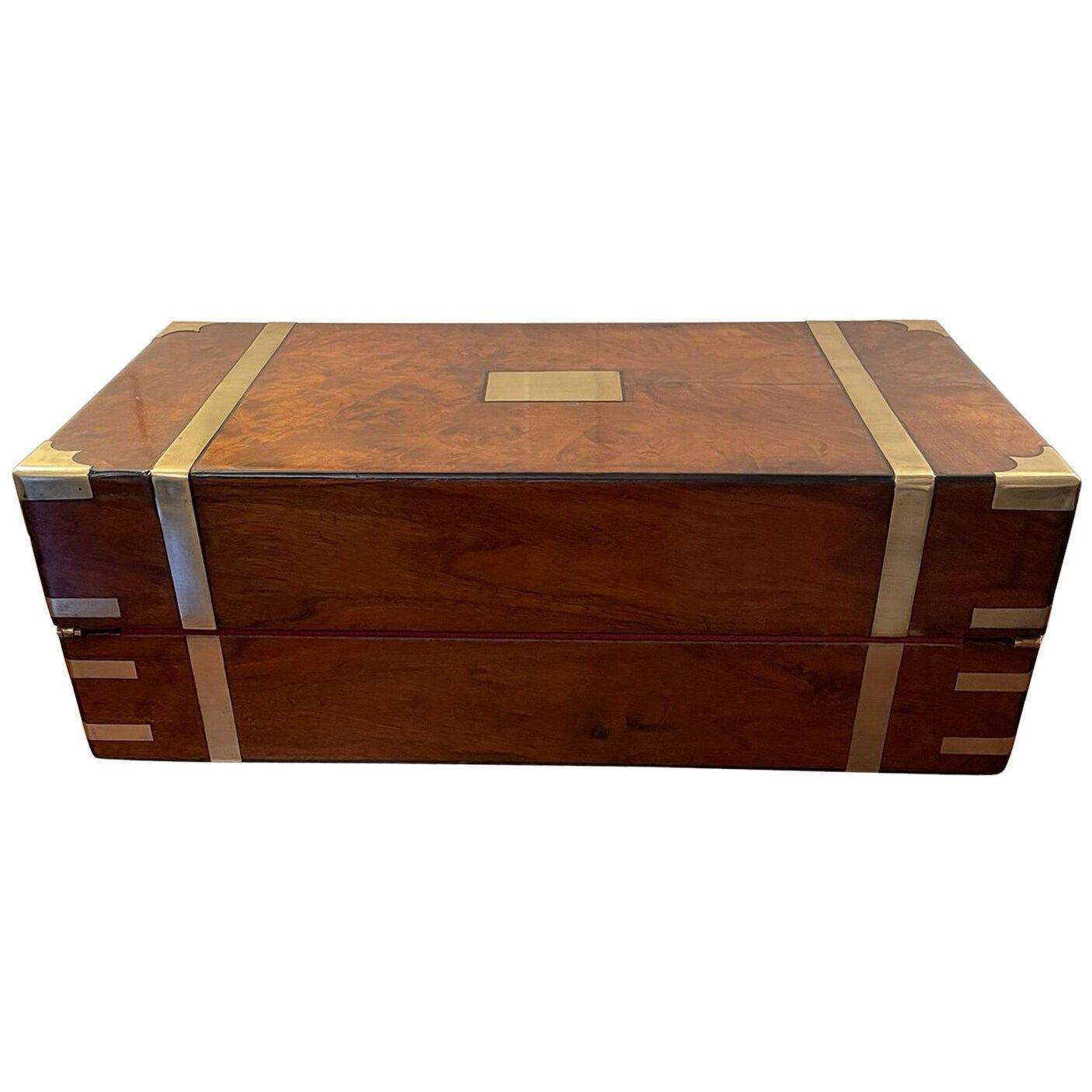 Antique Victorian Quality Burr Walnut Brass Bound Writing Box