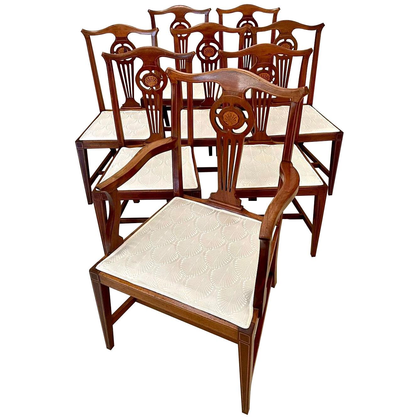 Antique Quality Set of Eight George III Style Mahogany Inlaid Dining Chairs