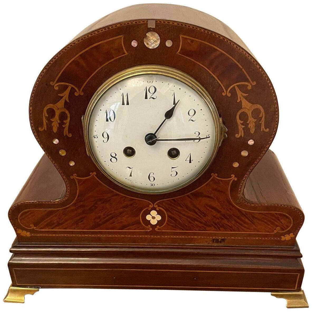 Quality Antique Victorian Mahogany Inlaid Mantle Clock 