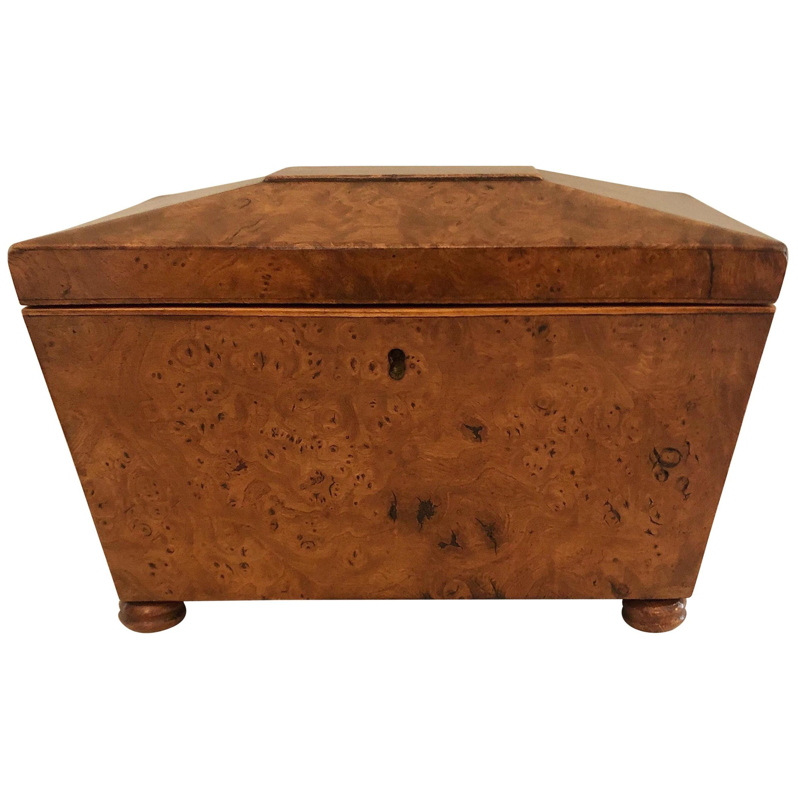Regency Antique 19th Century Sarcophagus Shaped Burr Elm Tea Caddy