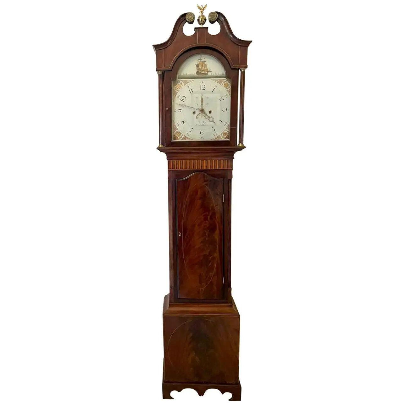 Fine Antique George III Inlaid Mahogany Eight Day Longcase Clock