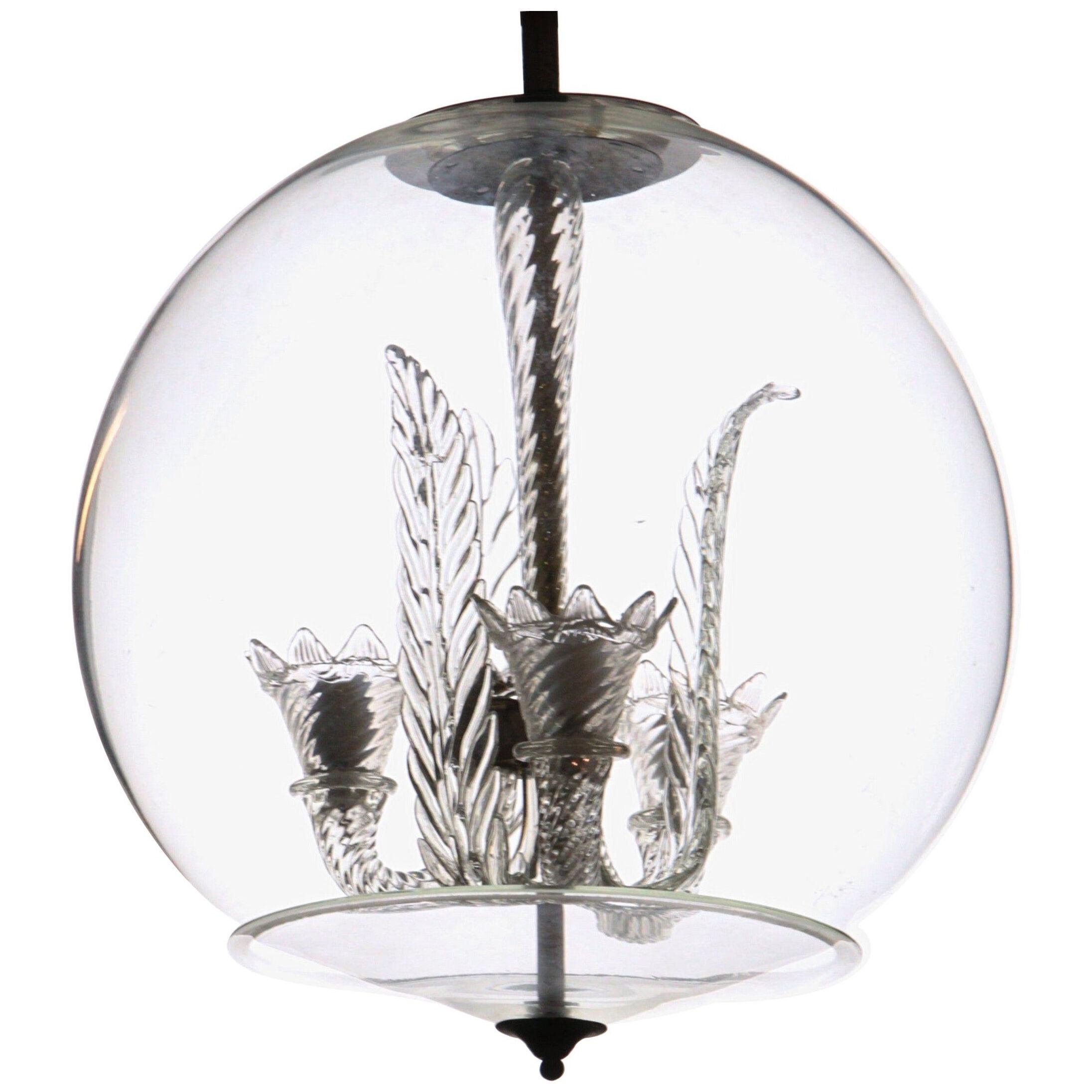 Tommaso Buzzi for Venini, Three Arms Chandelier Inside a Glass Sphere, 1930s
