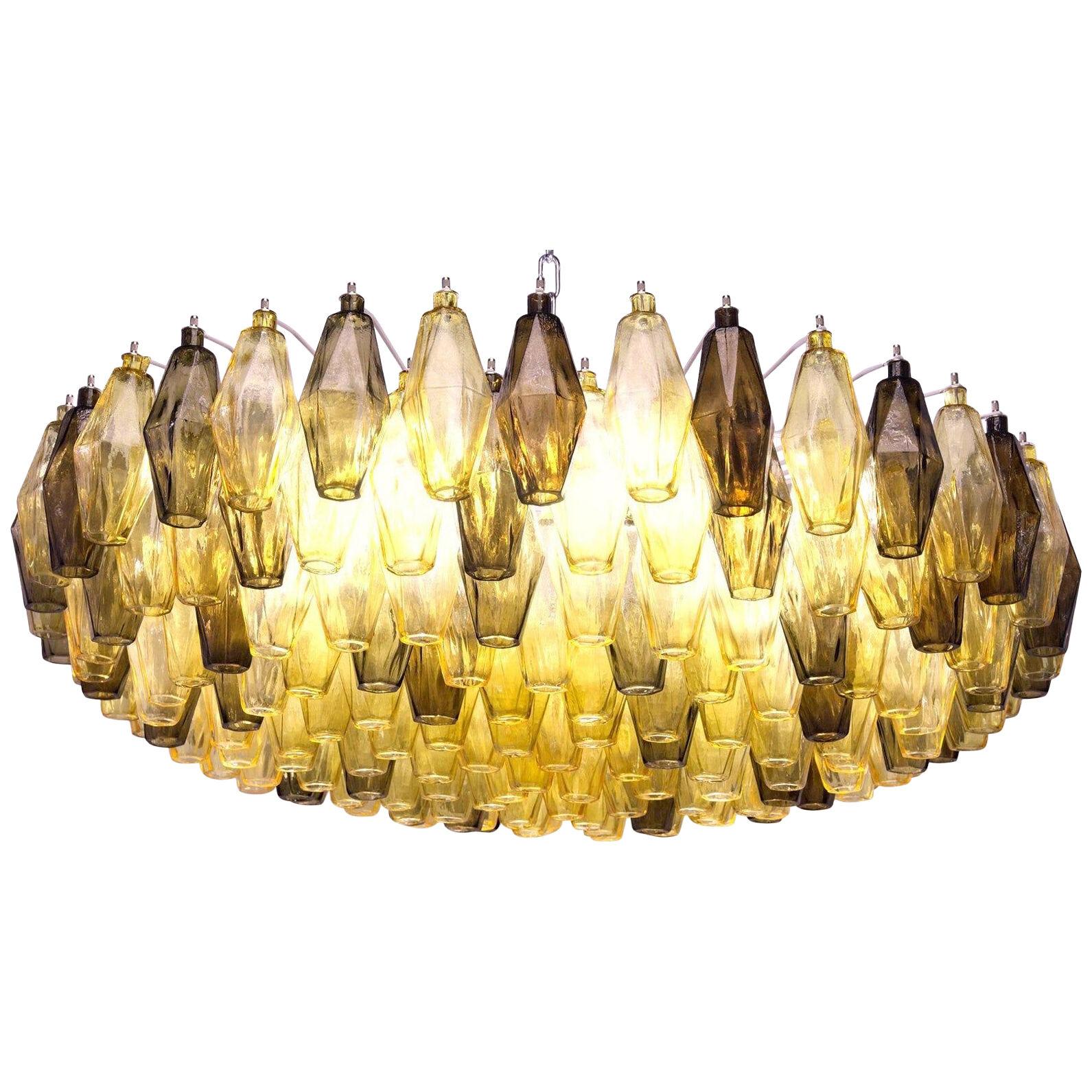 Mid-century Poliedri Chandelier, Deep Amber with Tobacco Accents, Murano made