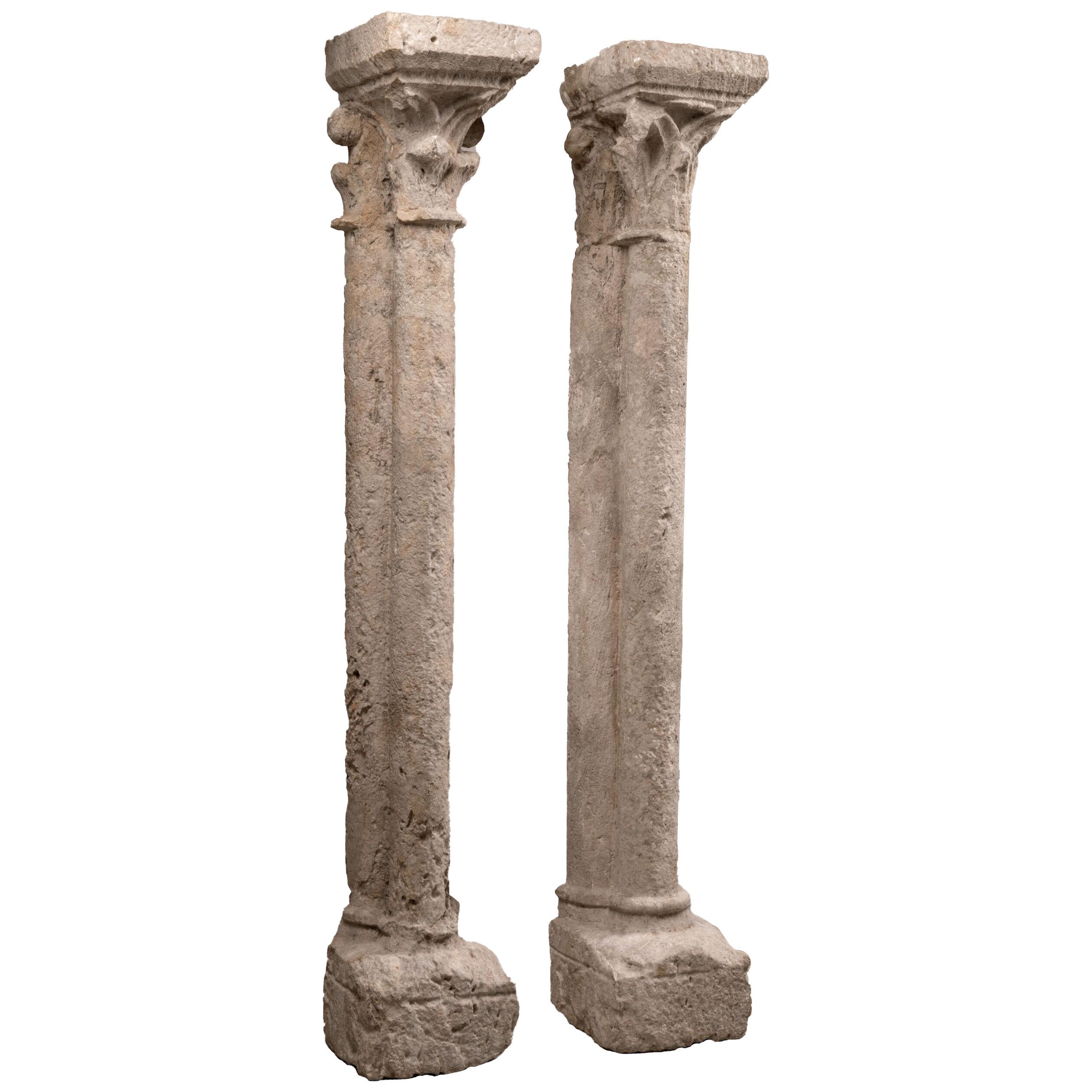 pair of Stone gothic columns - France - 13th century