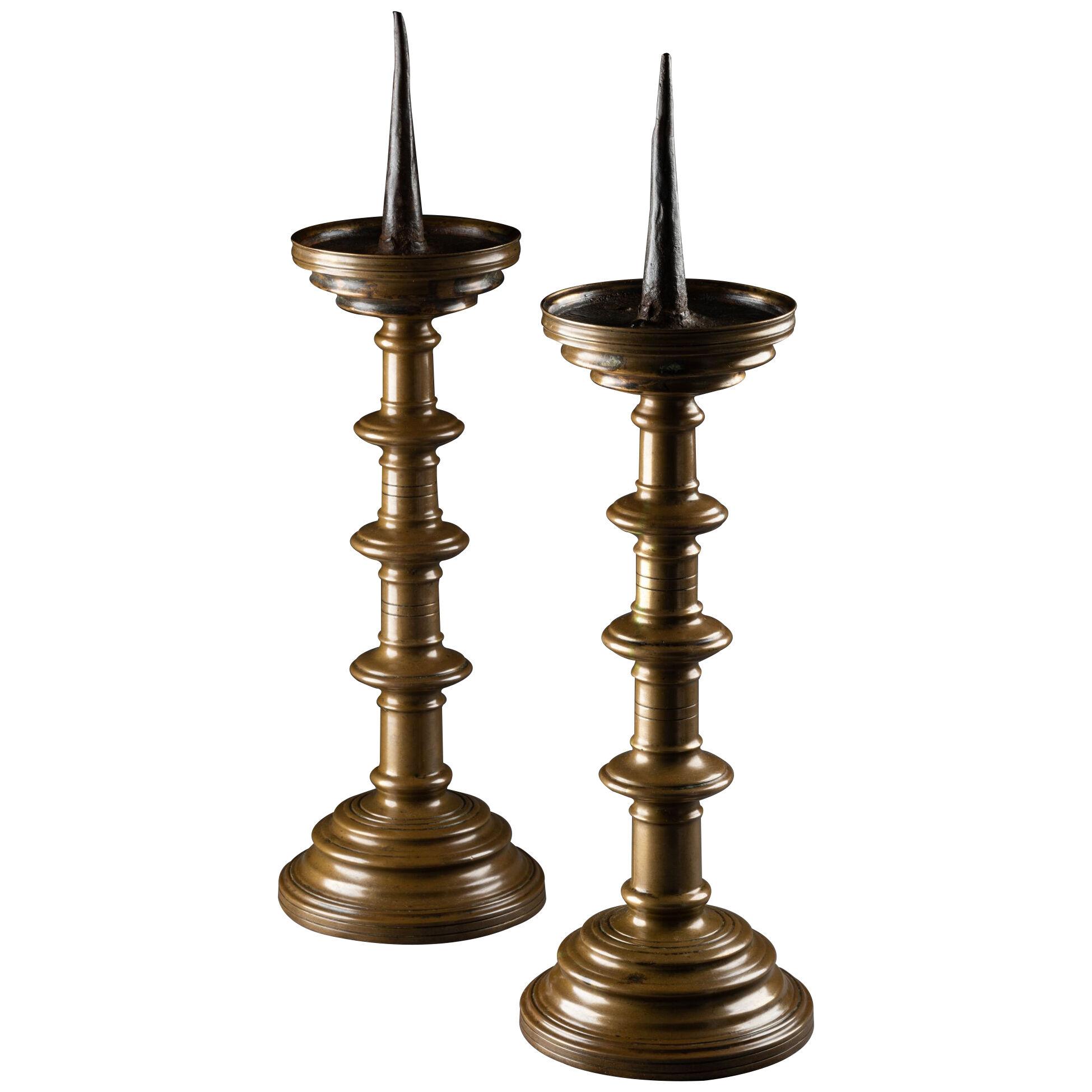 Pair of bronze candlesticks - Central Europe - circa 1500