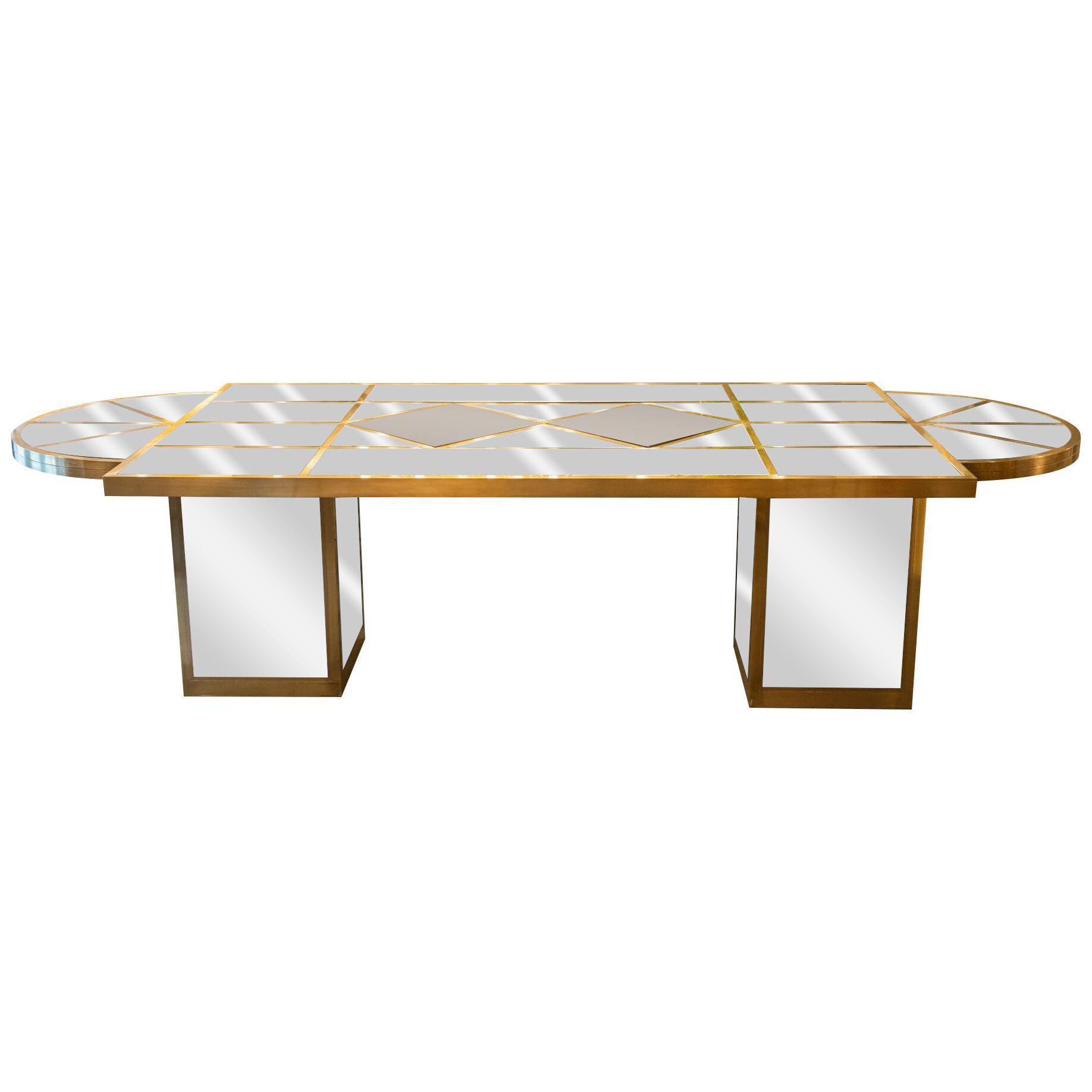Romeo Rega, Puzzle Dining Table, Glass and brass, circa 1970, Italy