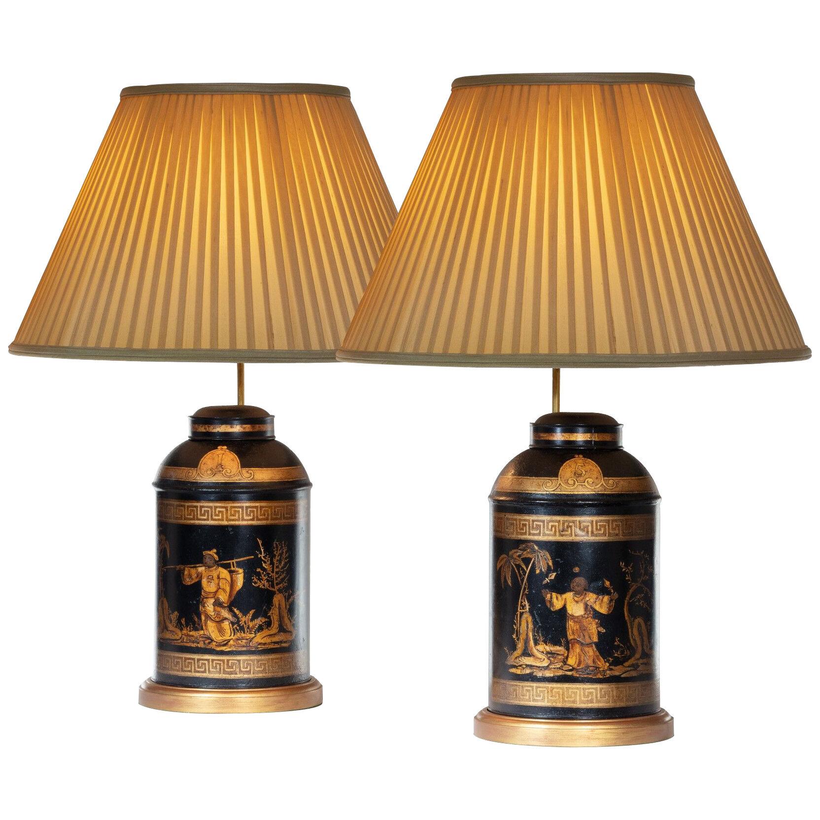 Pair of 19th Century Toleware Tea Canister Table Lamps