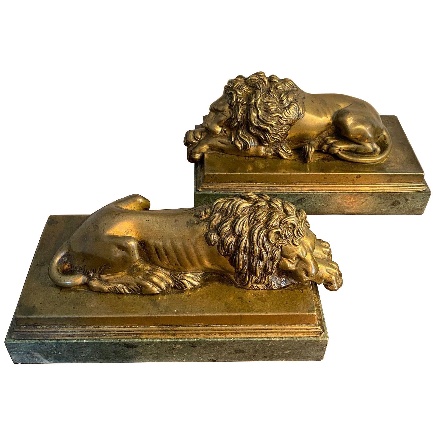 Pair of bronze Grand Tour lions after Canova