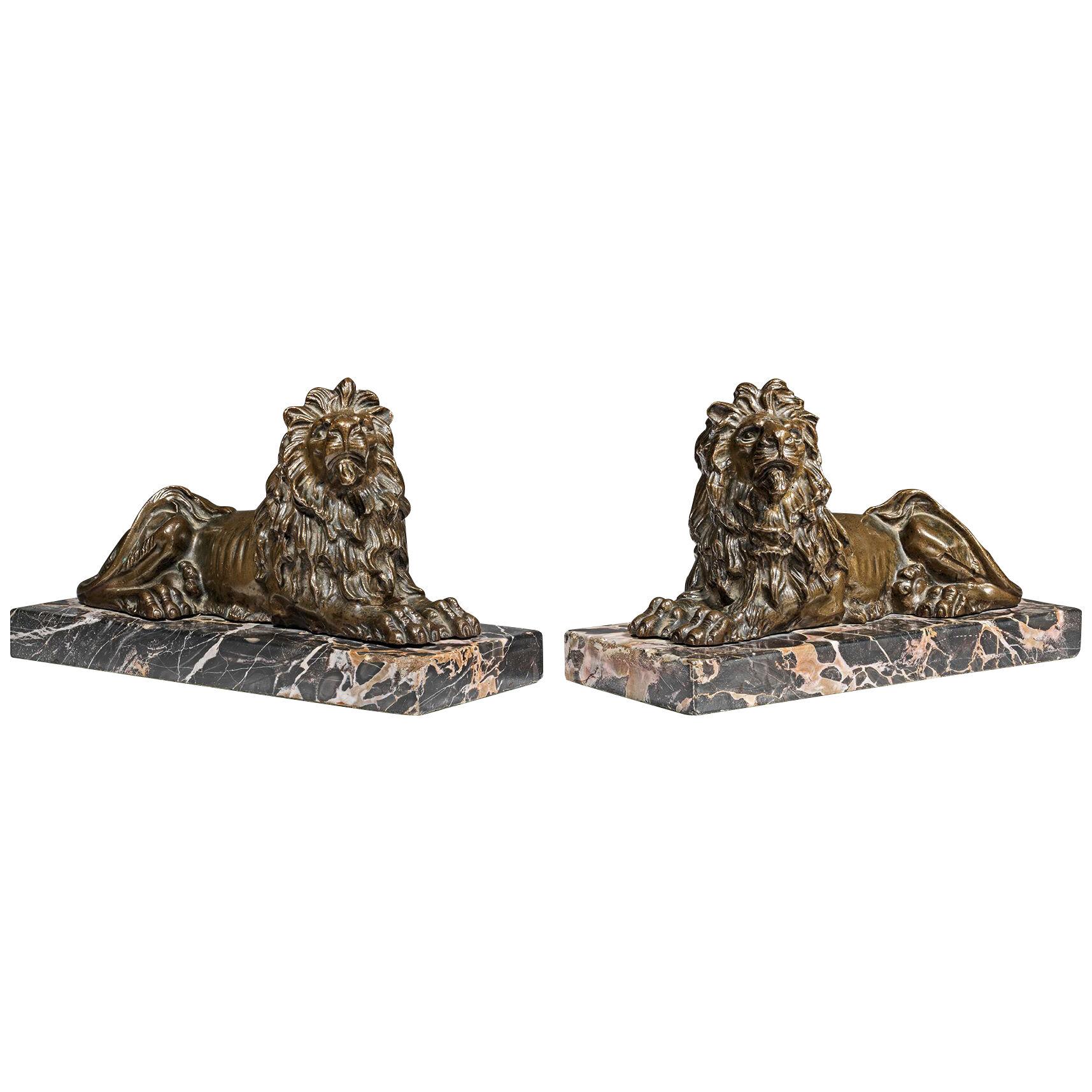 Pair of early Nineteenth Century bronze lions