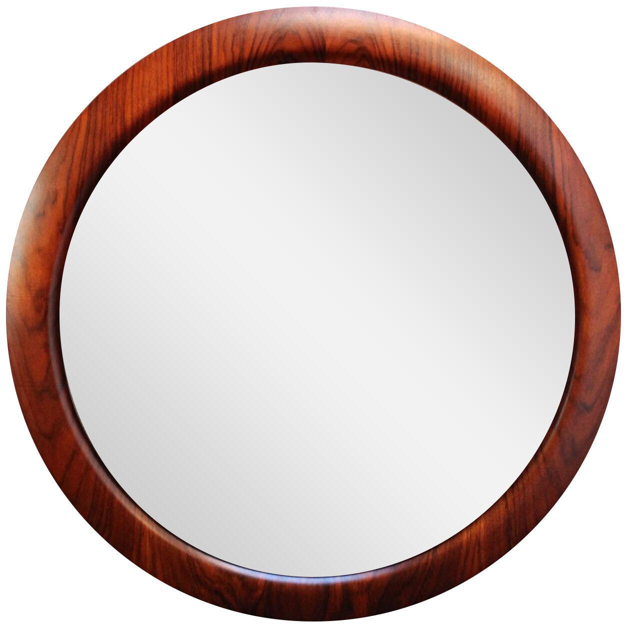 Large Round Italian Modernist Rosewood and Chrome Mirror by Mac Arredamenti