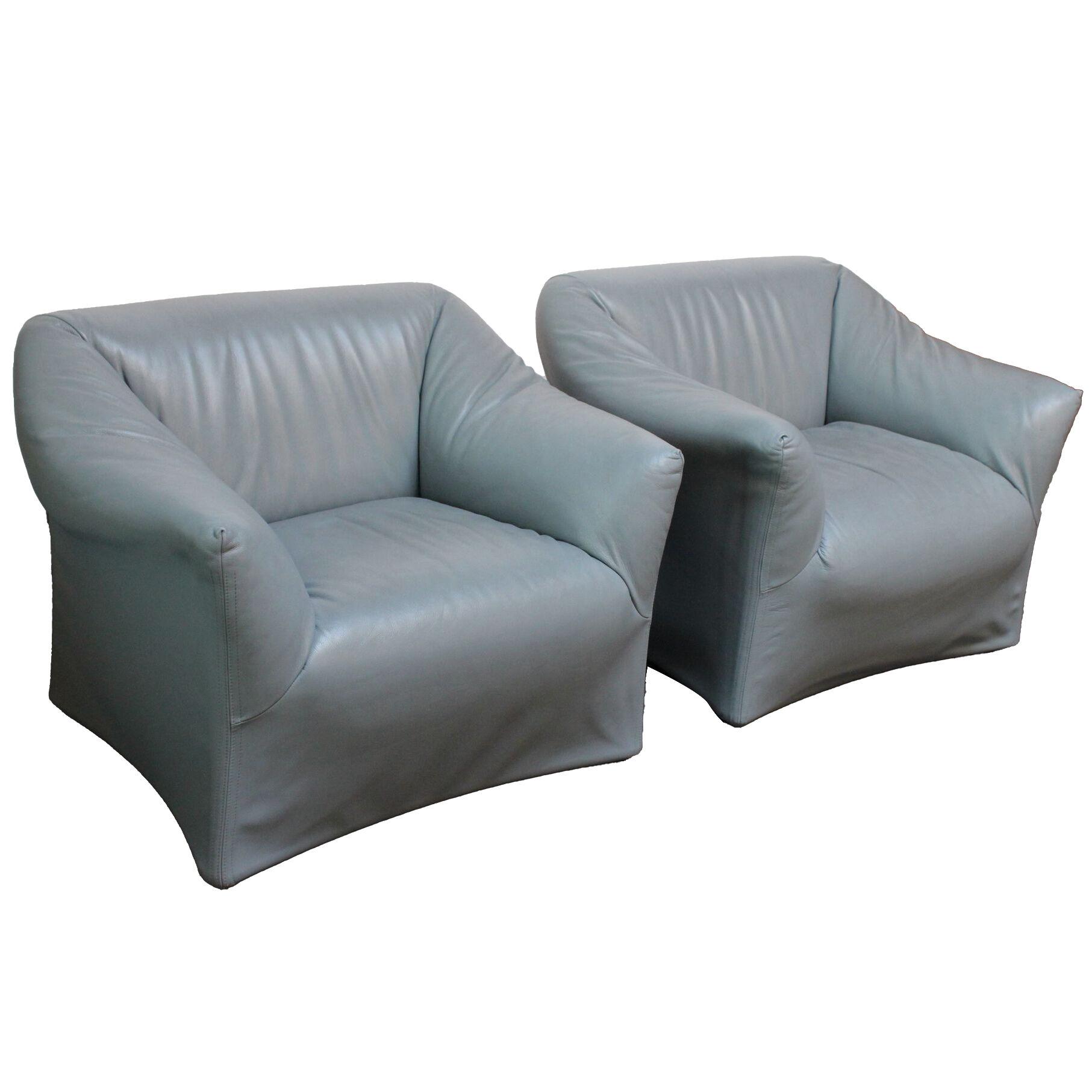Pair of Italian Wide Leather Tentazione Club Chairs by Mario Bellini for Cassina