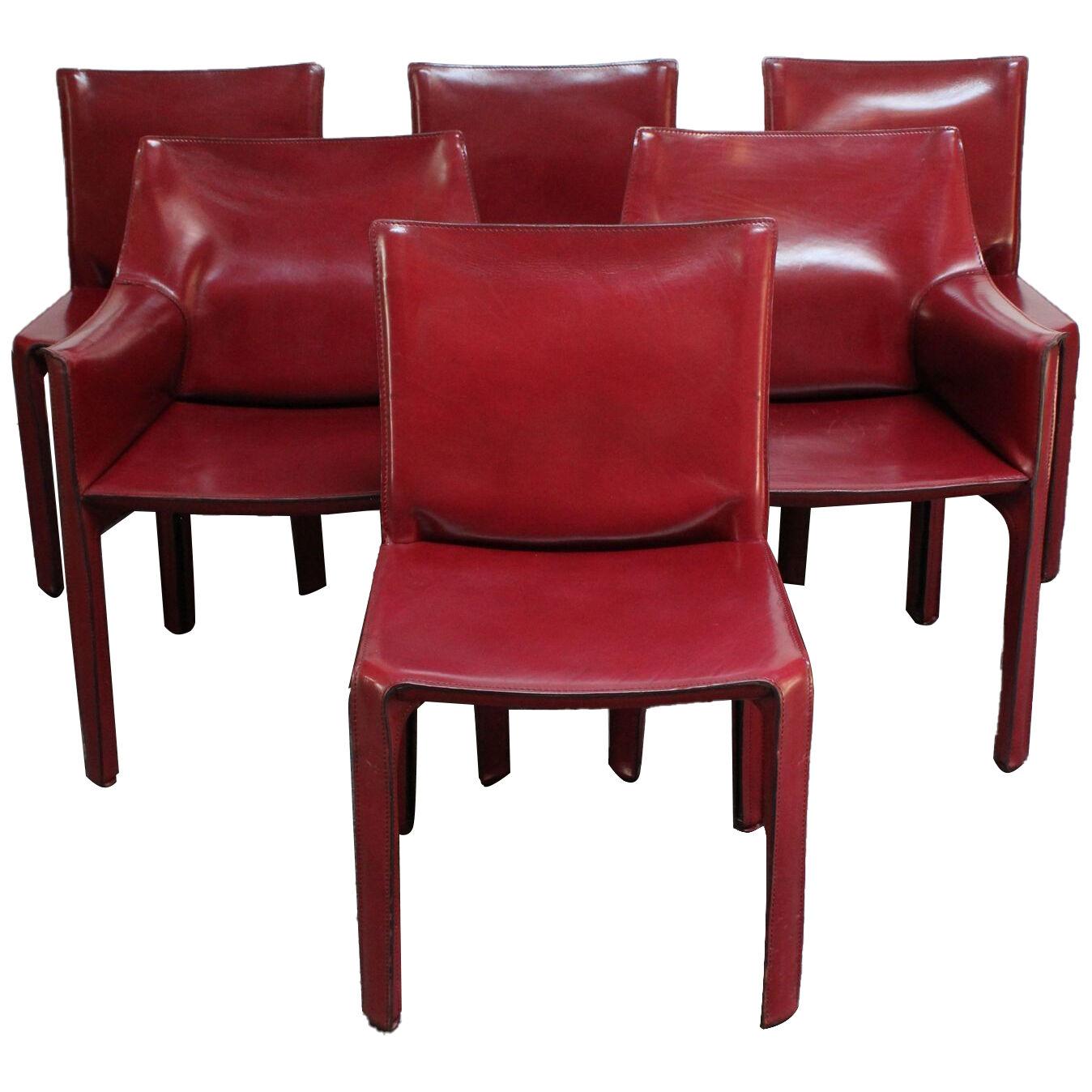 Set of Six Vintage Mario Bellini for Cassina CAB Oxblood Leather Dining Chairs