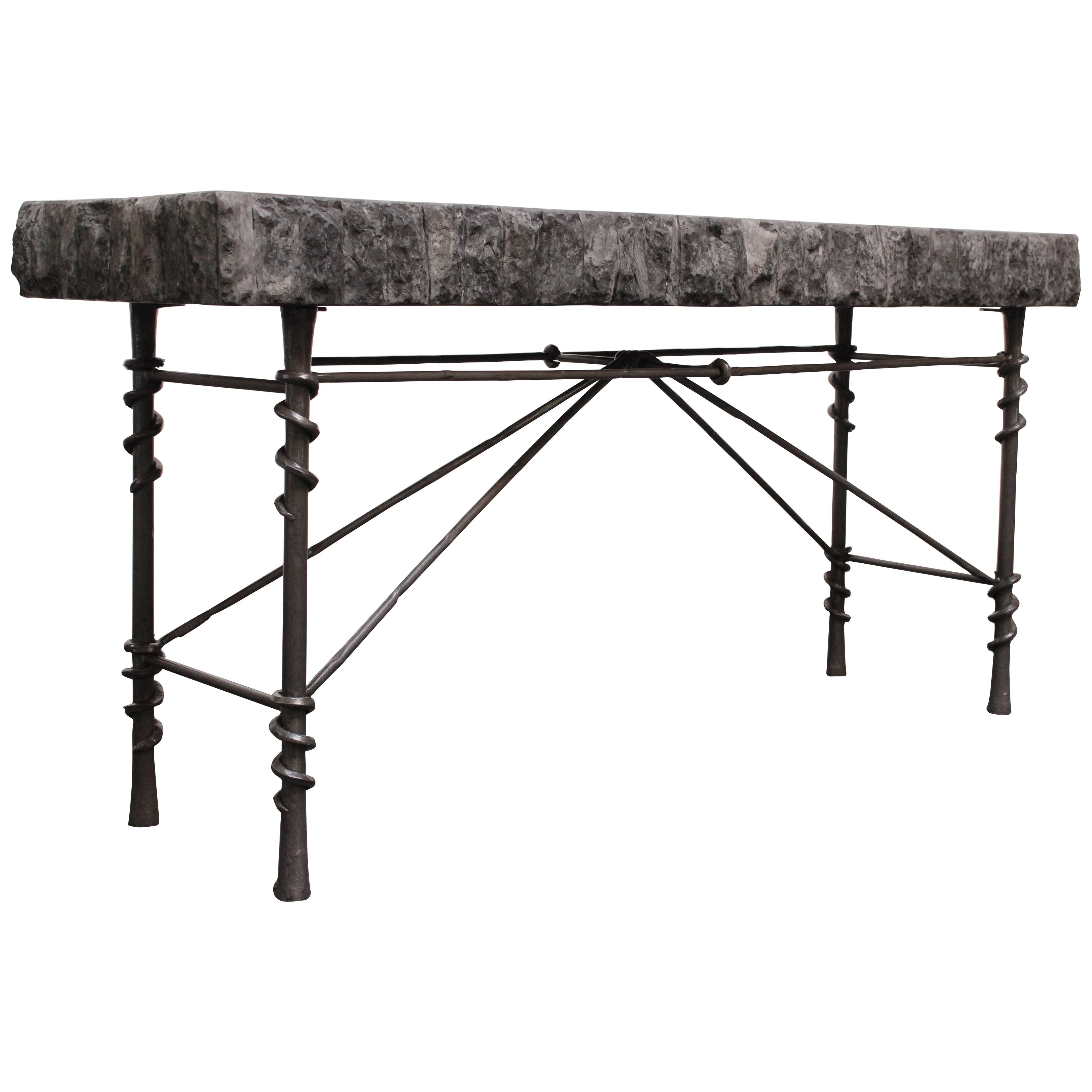 Vintage Maitland Smith Bronze and Black Tessellated Stone Console Table
