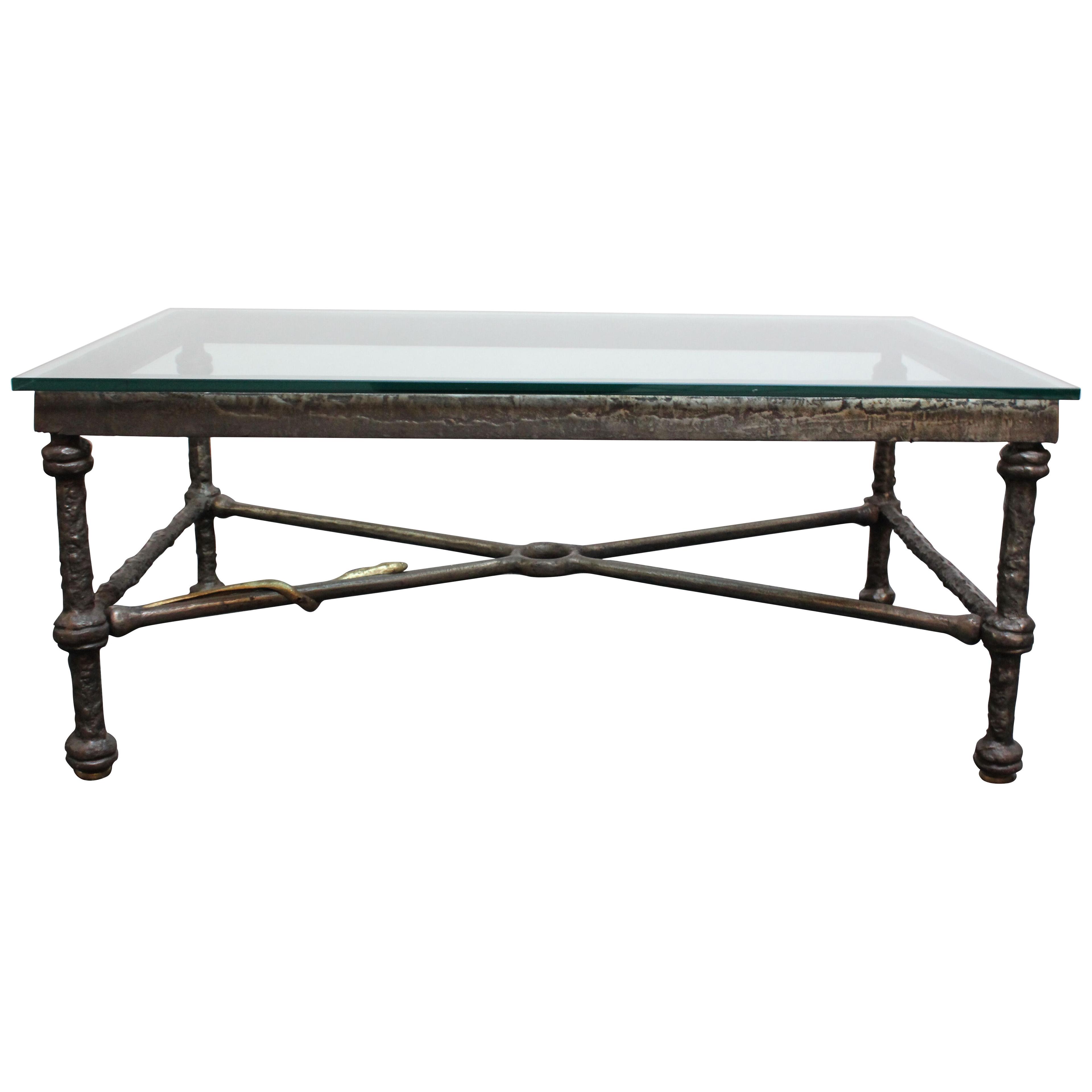 "Etruscan" Coffee Table in Bronze with Serpent Decoration by Christopher Chodoff