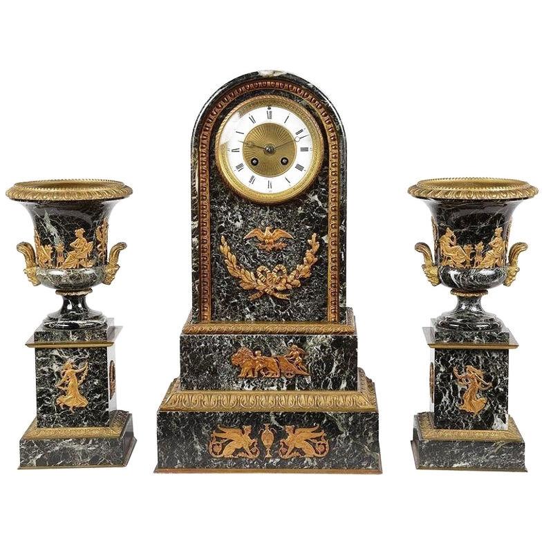 French Empire Influenced Clock Set, 19th Century