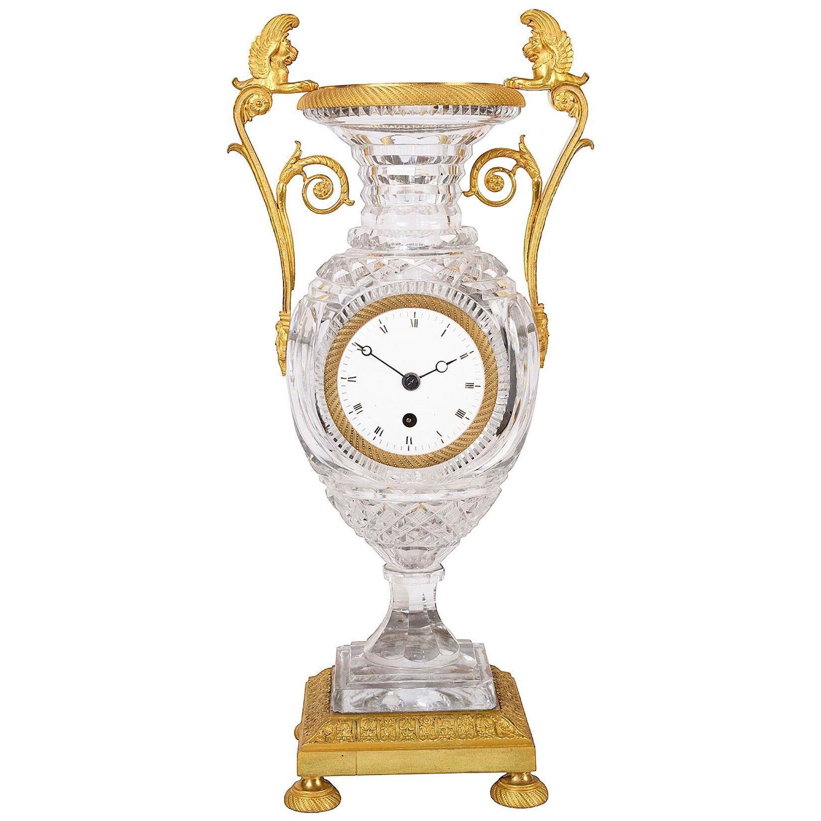 A fine quality French Empire Baccarat style crystal vase clock, circa 1860