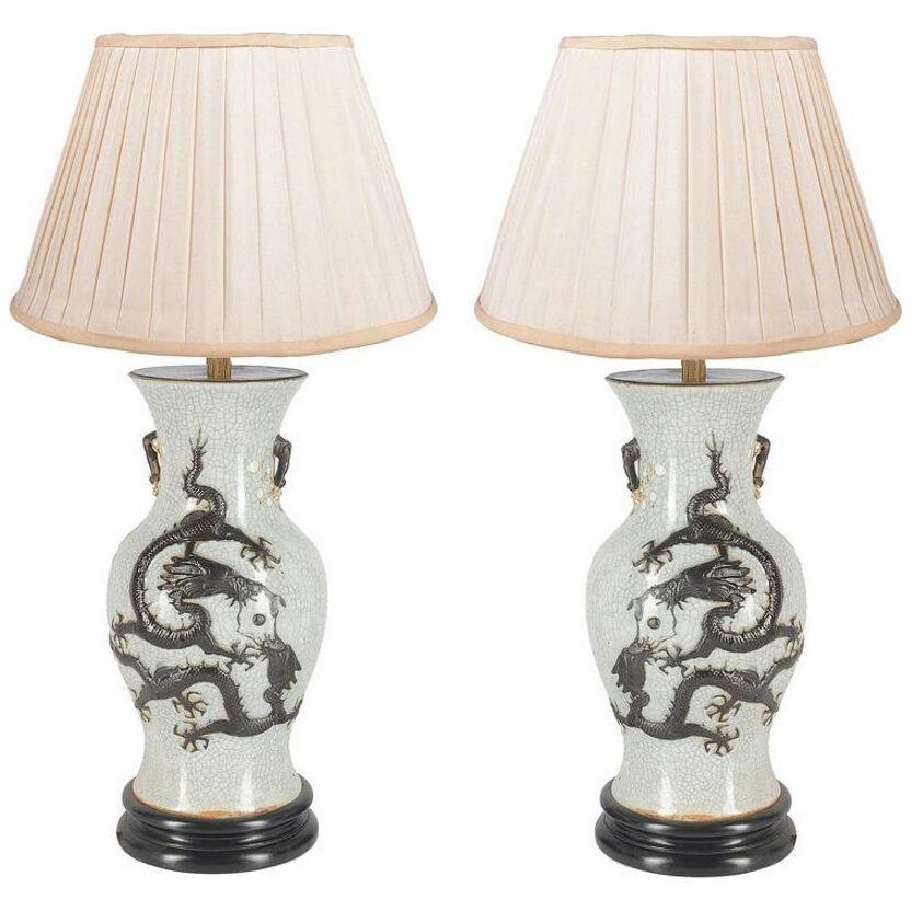 Pair of 19th Century Chinese Crackleware Vases or Lamps