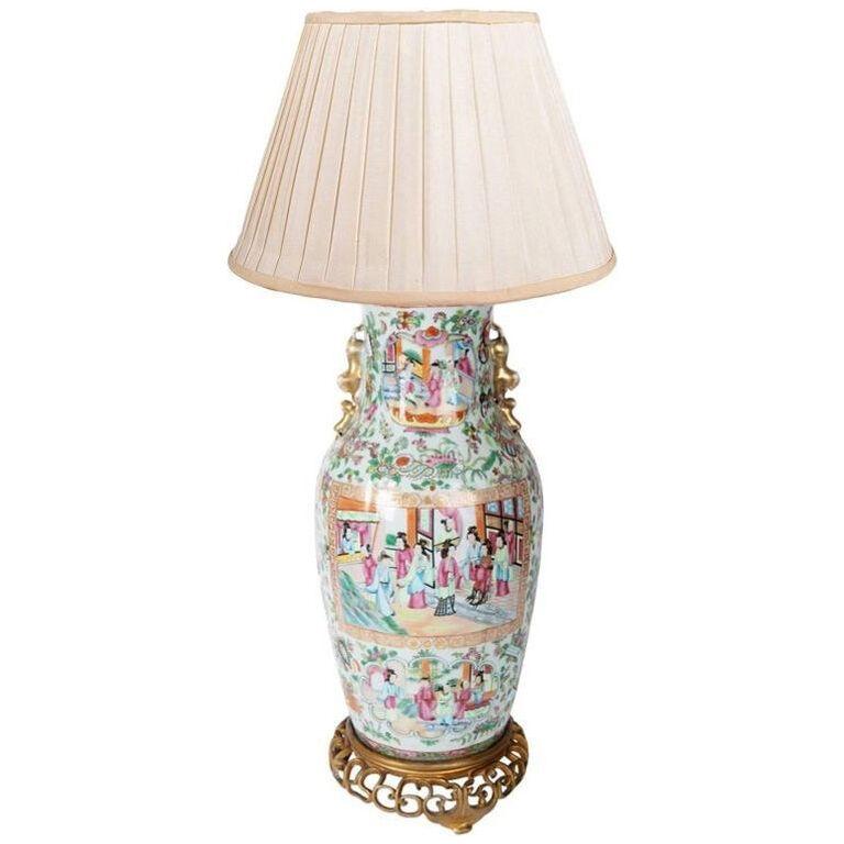 19th Century Rose Medallion Vase / Lamp