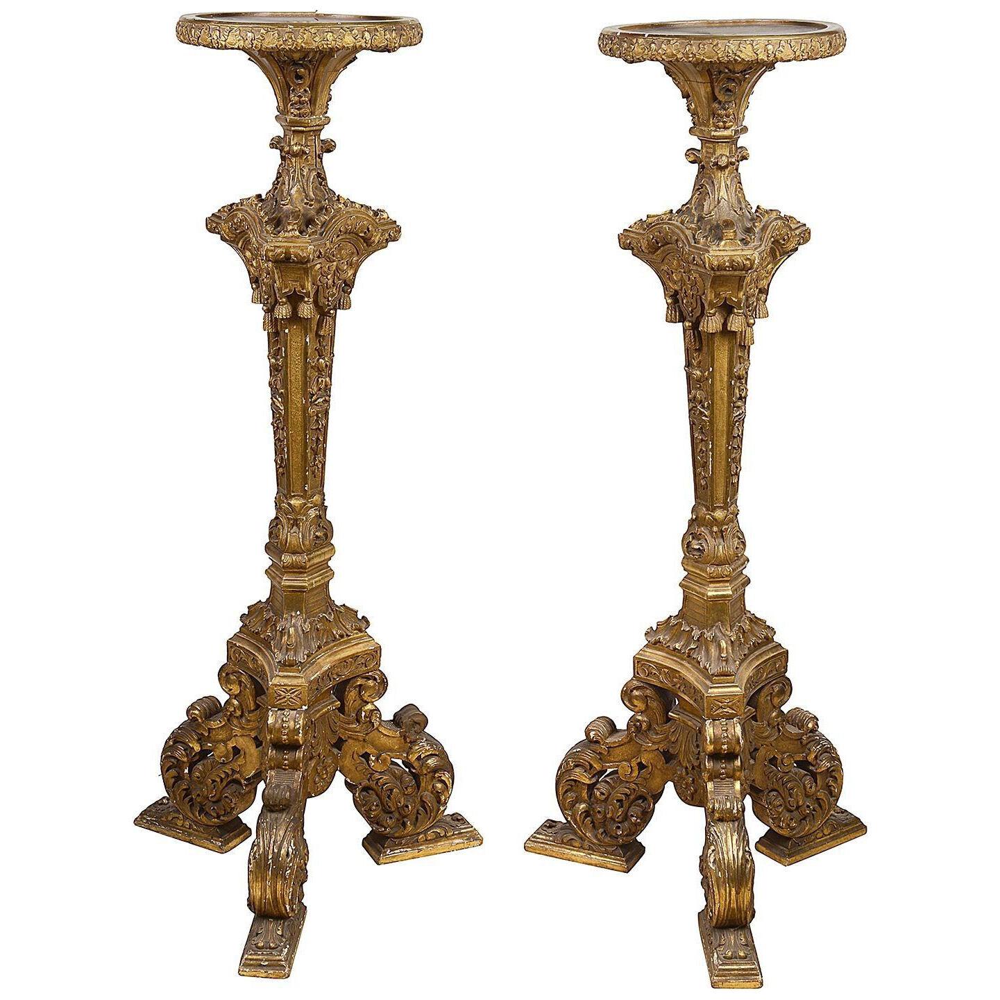 Pair 18th Century style carved gilt wood Torchers / lamps