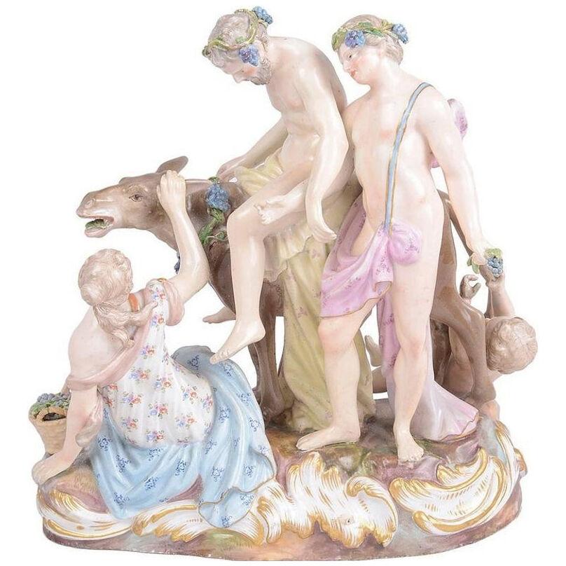 19th Century Meissen Porcelain Figure Group of the Drunken Silenus