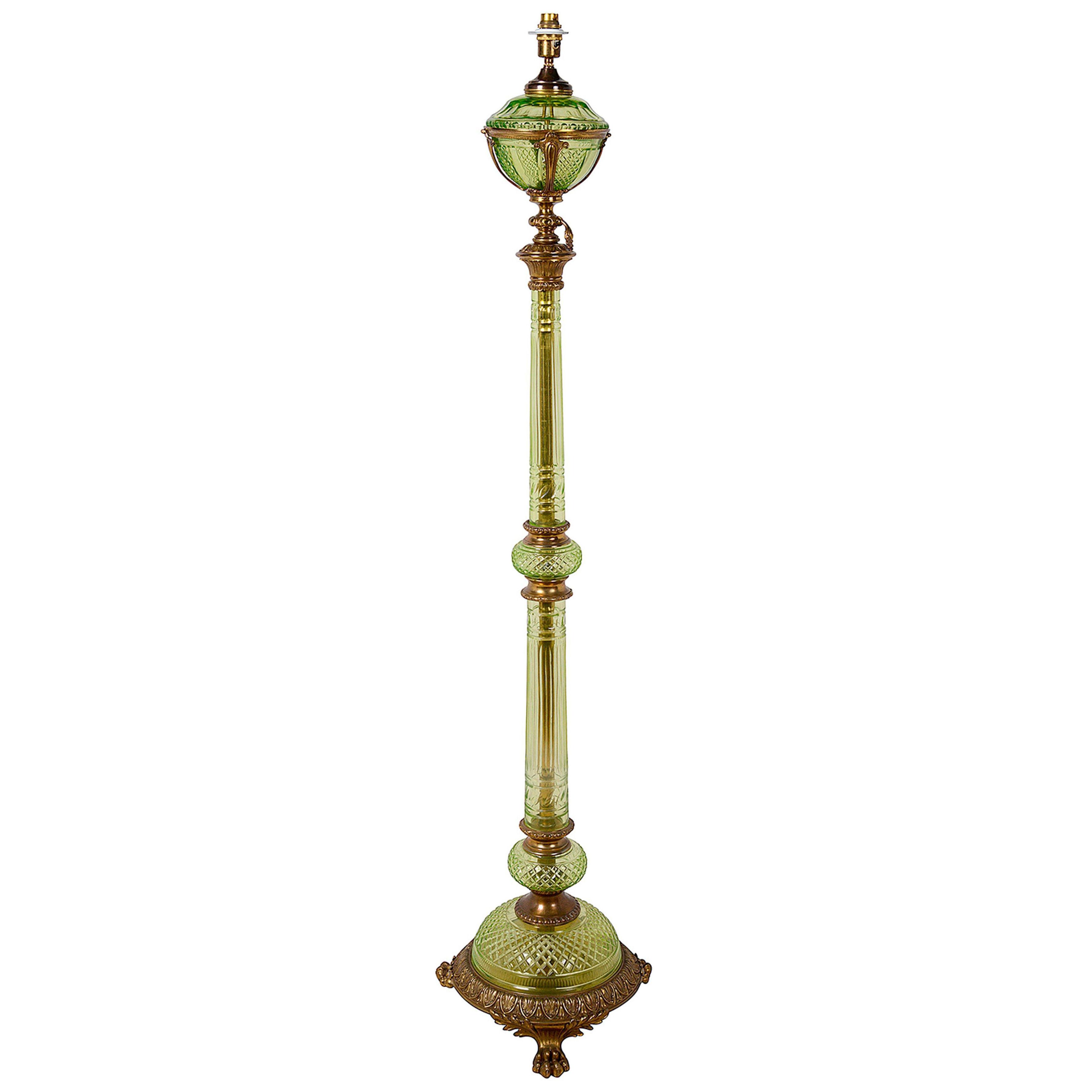 Rare Vaseline glass standard lamp, circa 1890.