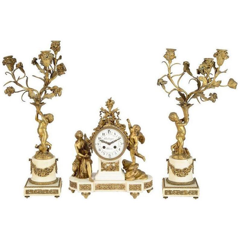 19th Century Louis XVI Style Ormolu Clock Set
