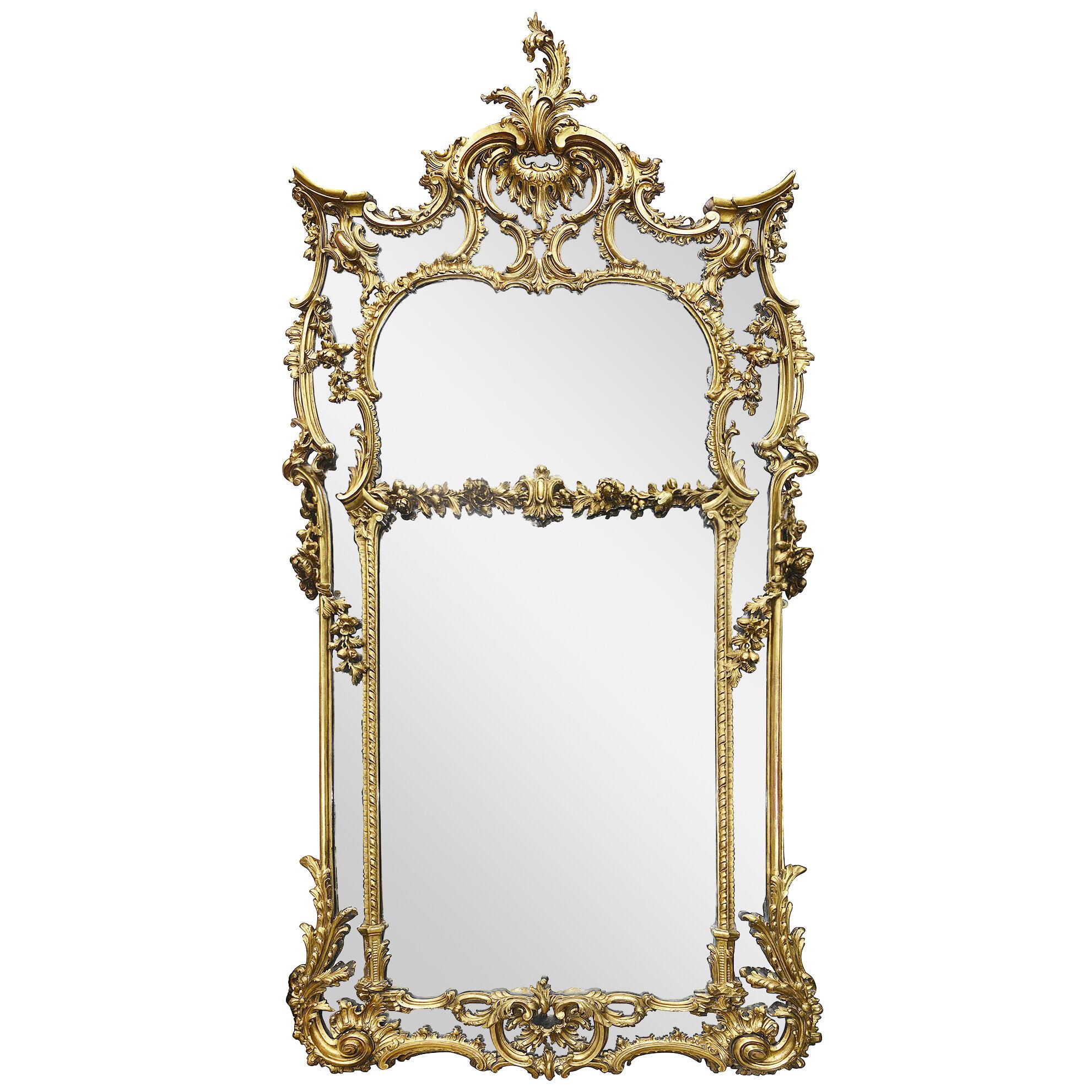 Large 18th Century Style Chippendale influenced carved giltwood wall mirror.