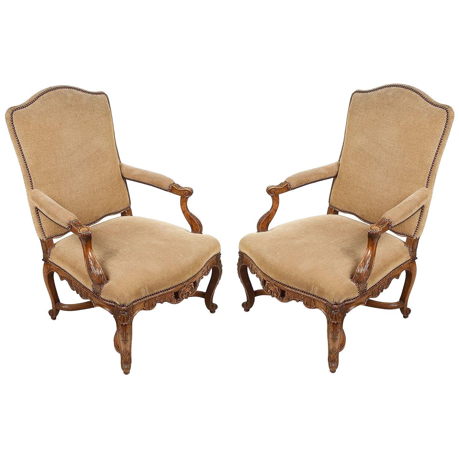 Pair 18th Century French Walnut Bergere arm chairs