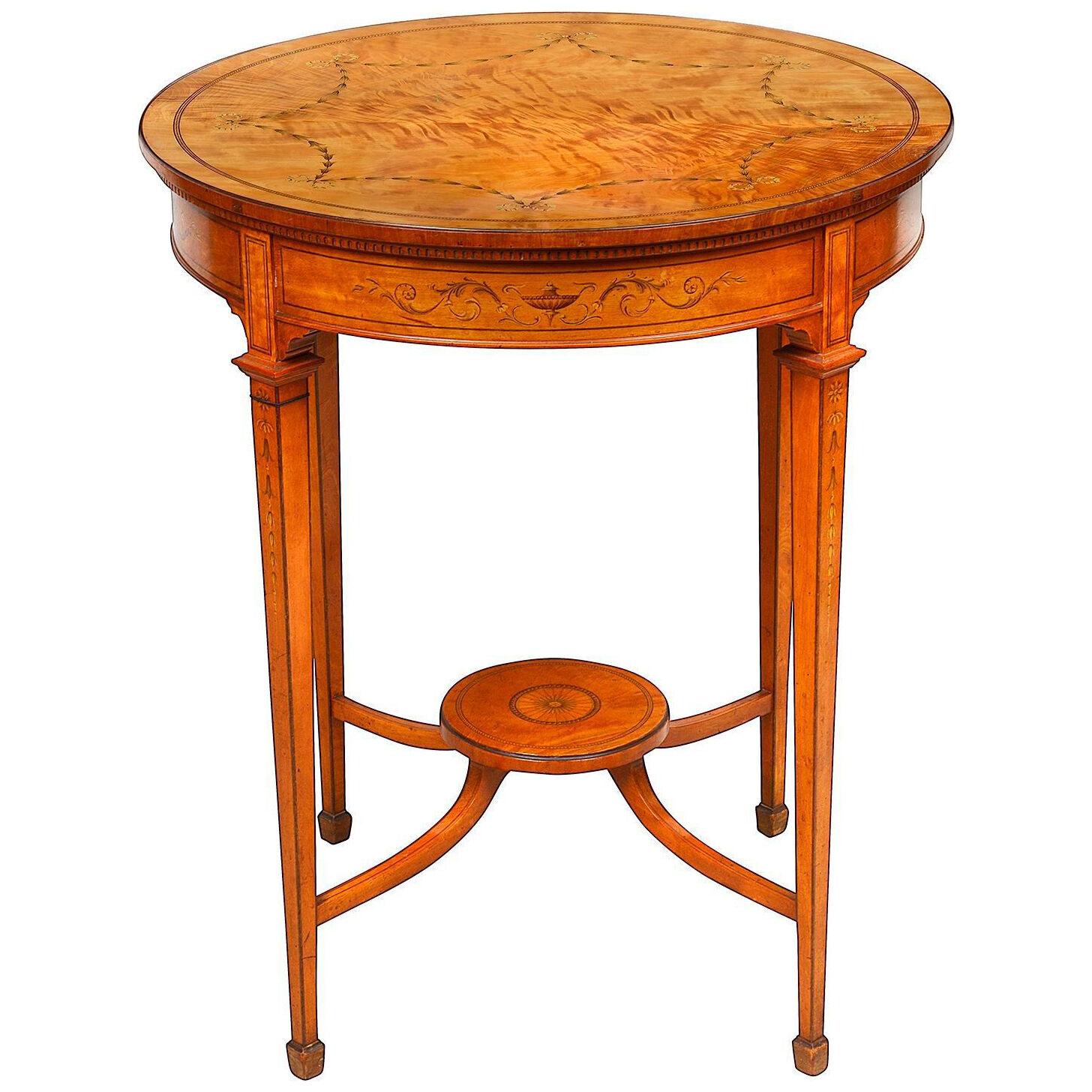 A Sheraton revival satinwood inlaid side table, 19th century.
