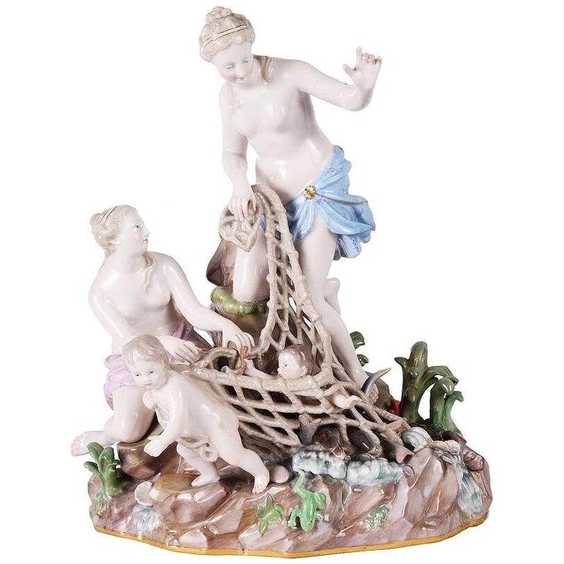 19th Century Meissen Group, "Capture of an Infant Triton"