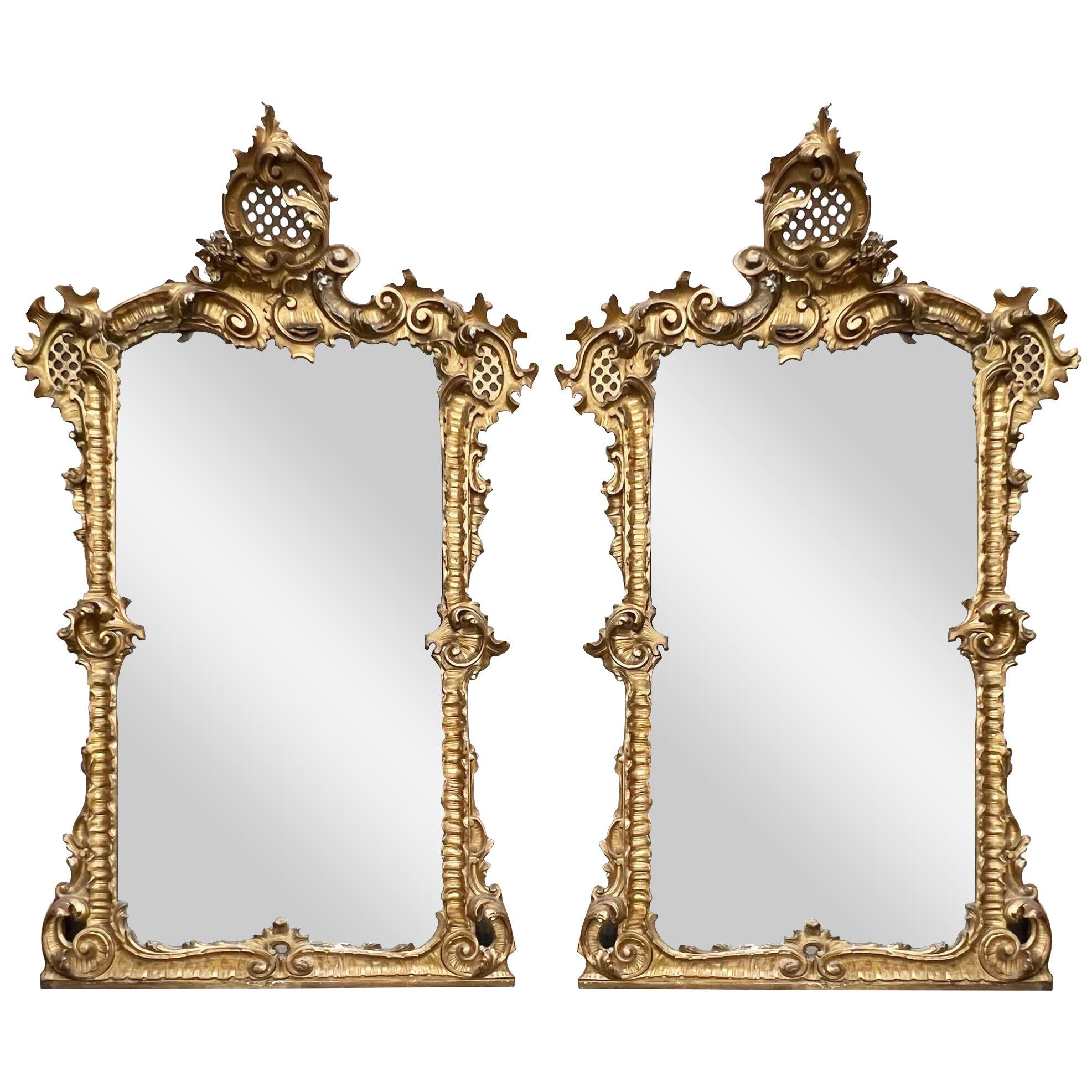 Large pair 19th Century Gesso wall mirrors, circa 1860