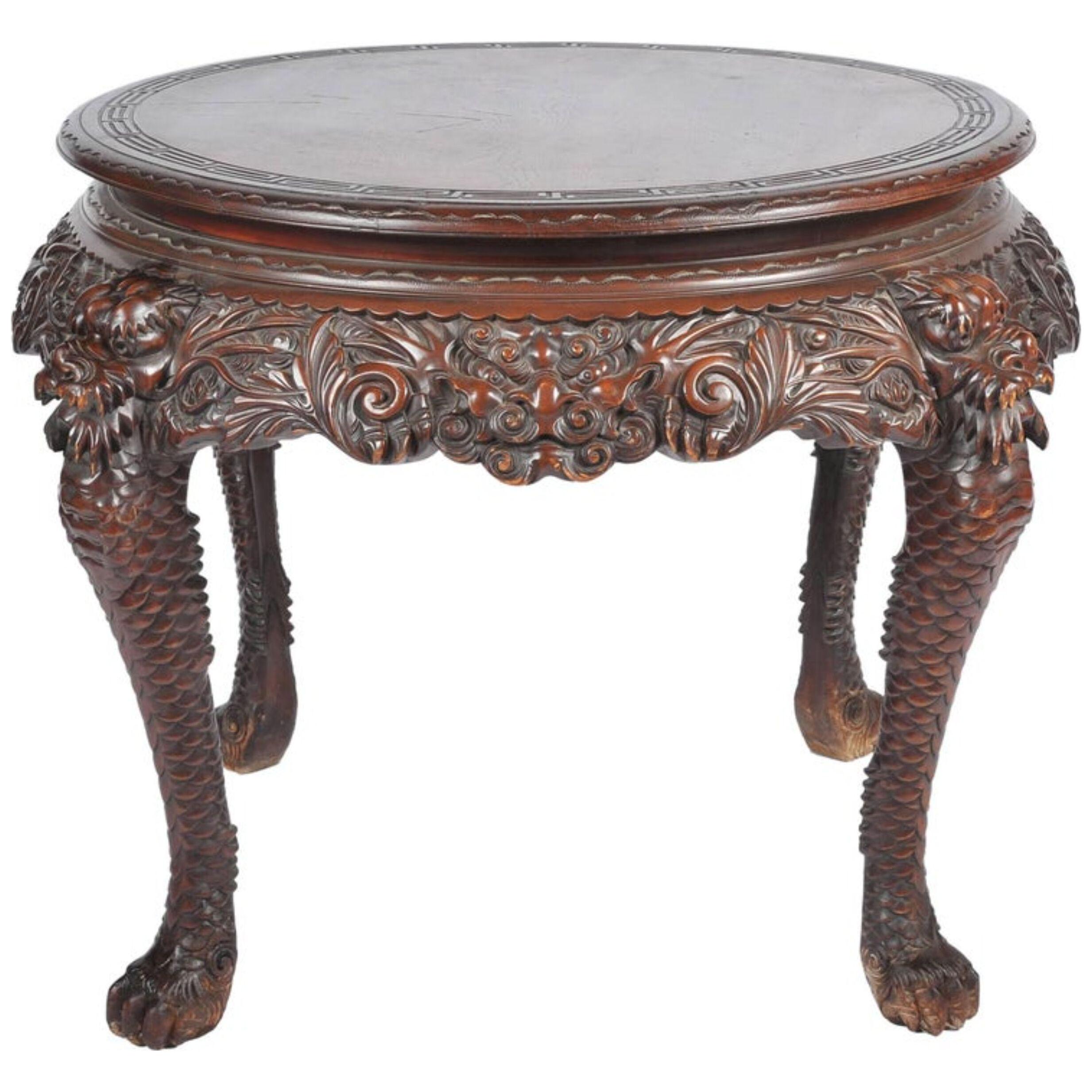 Oriental Carved Centre Table, 19th Century