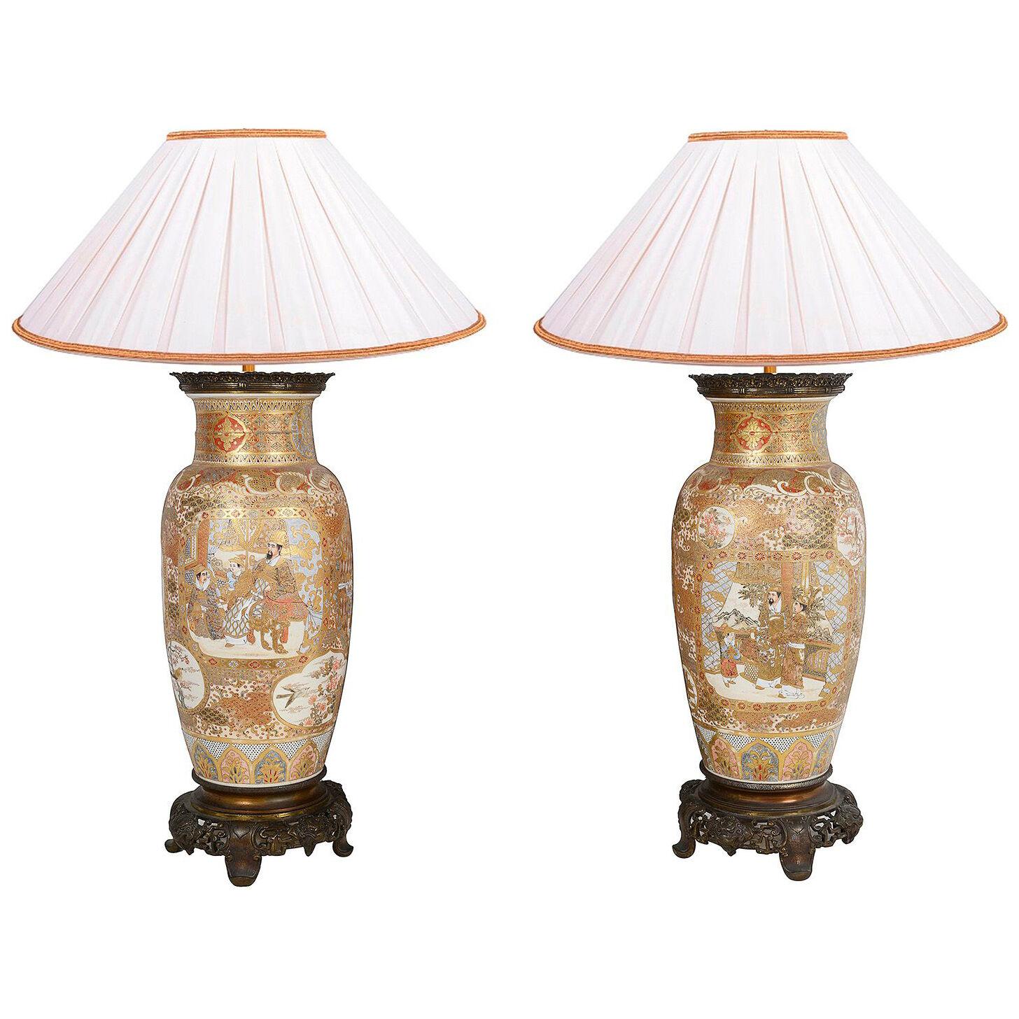 Pair 19th Century Japanese Satsuma vases / lamps.