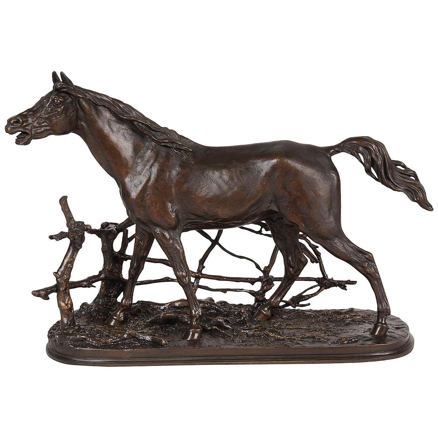A patinated bronze study of a horse signed P J Mene