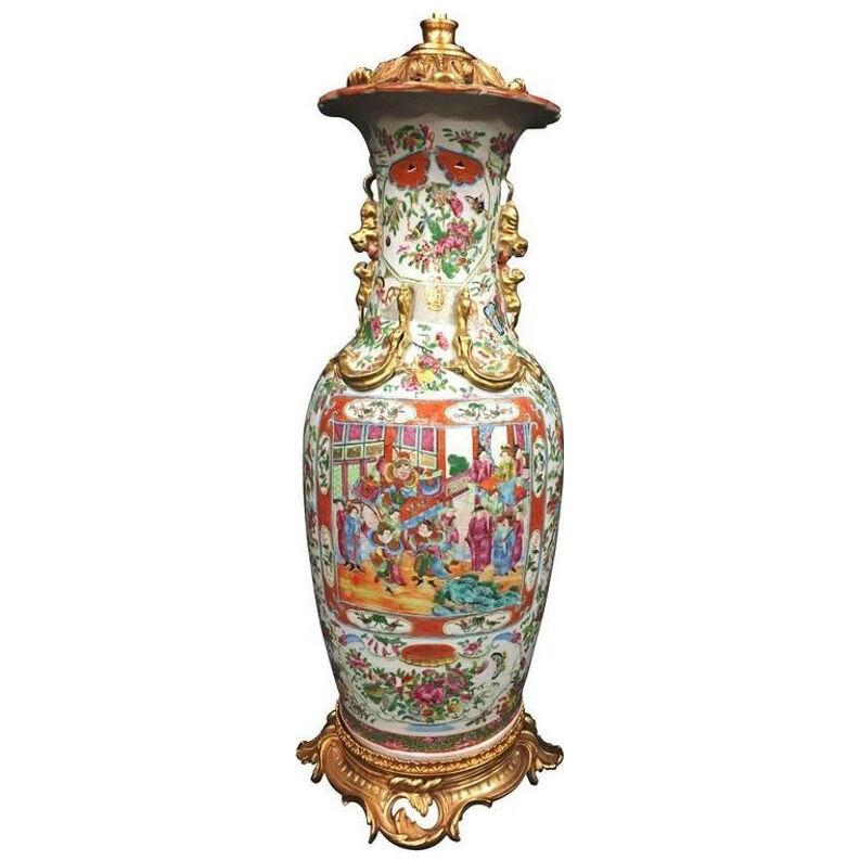 Large Canton/Rose Medallion 19th Century Vase/Lamp