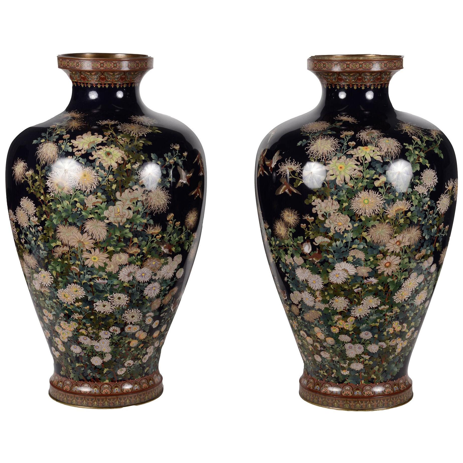 Large pair 19th Century Cloisonné vases, att. Hayashi Kodenji
