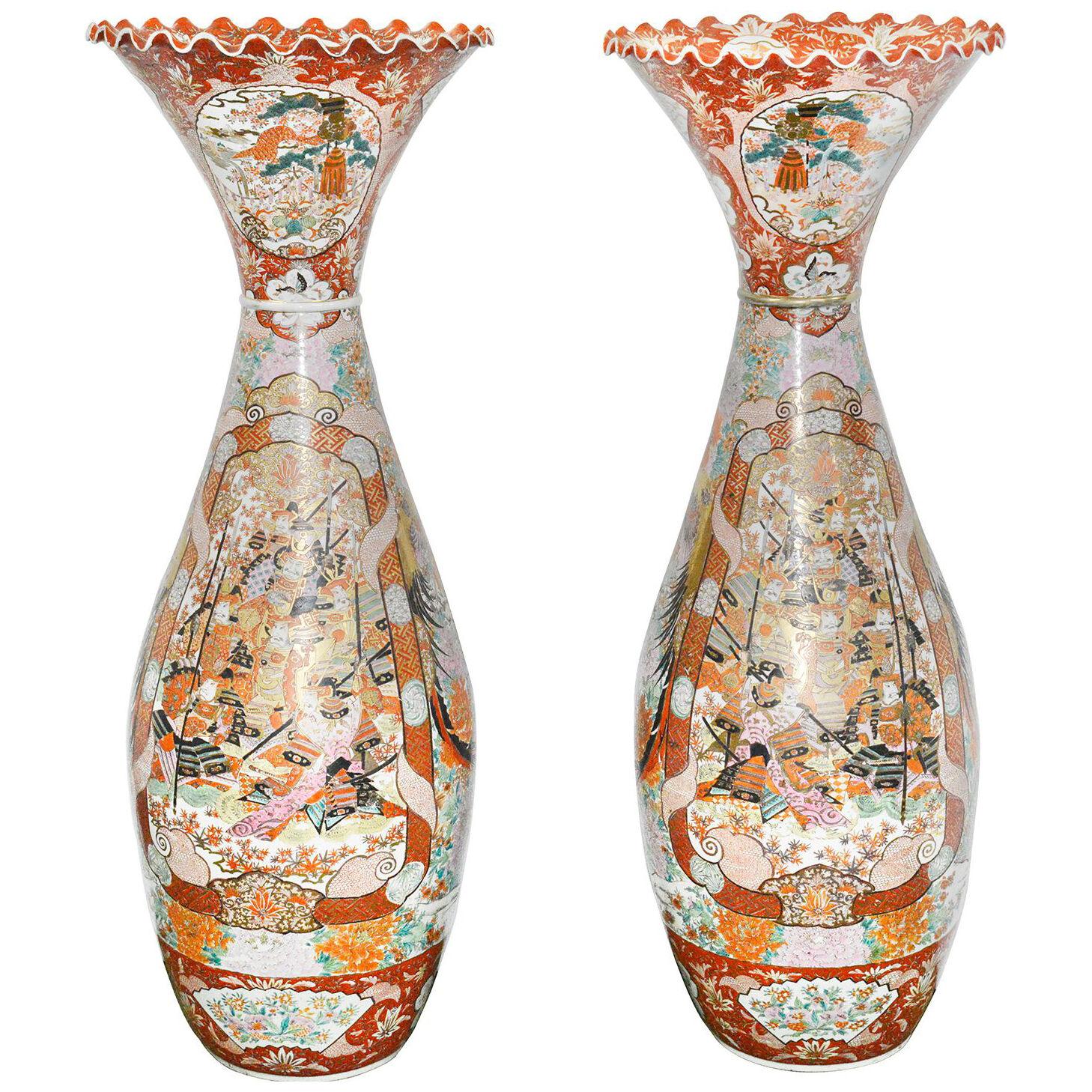Large pair Japanese Kutani vases, circa 1900. 54"