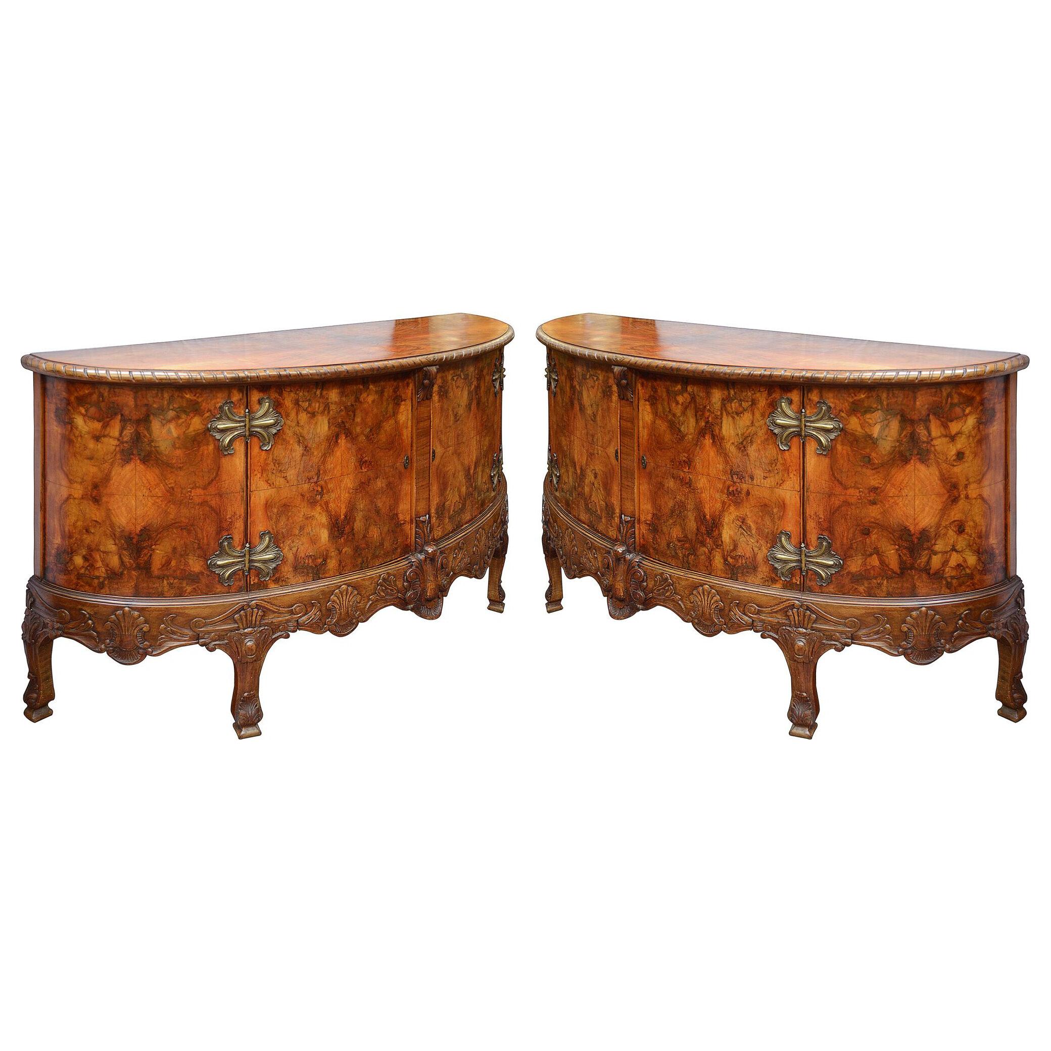 Large Pair Queen Anne Style Walnut Side Cabinets