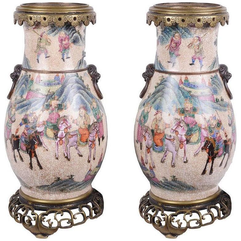 Pair of 19th Century Chinese Crackelware Vases / Lamps